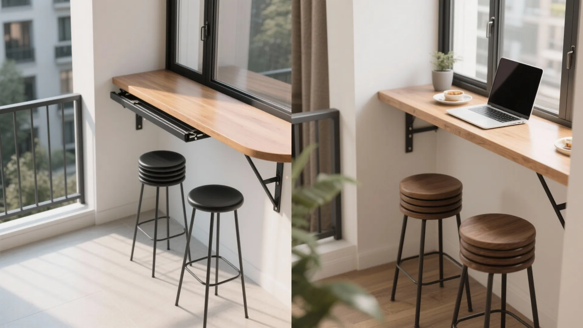 Slim Multipurpose Pieces: Foldable Bar, Nesting Stools