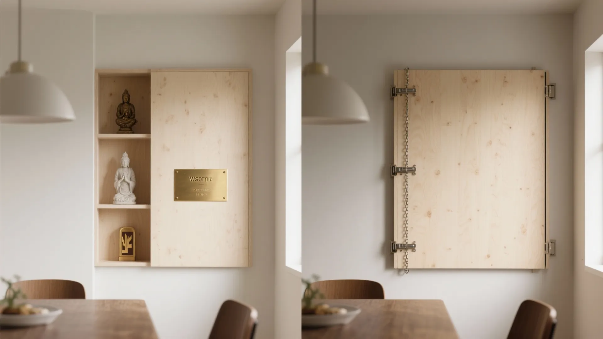 3) Fold-down wall altar for multipurpose corners