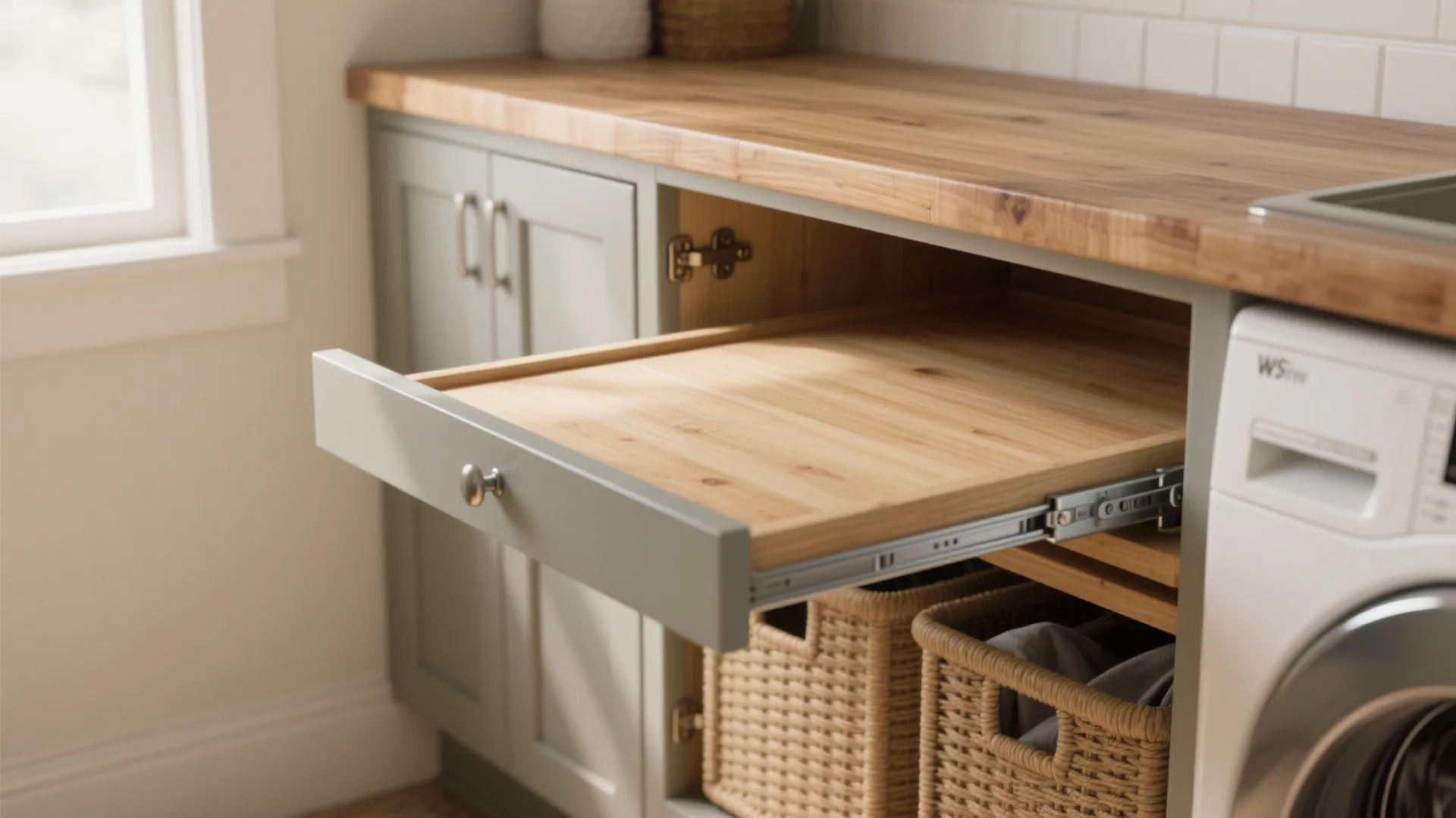 2. Fold-Down Counter + Hidden Hampers