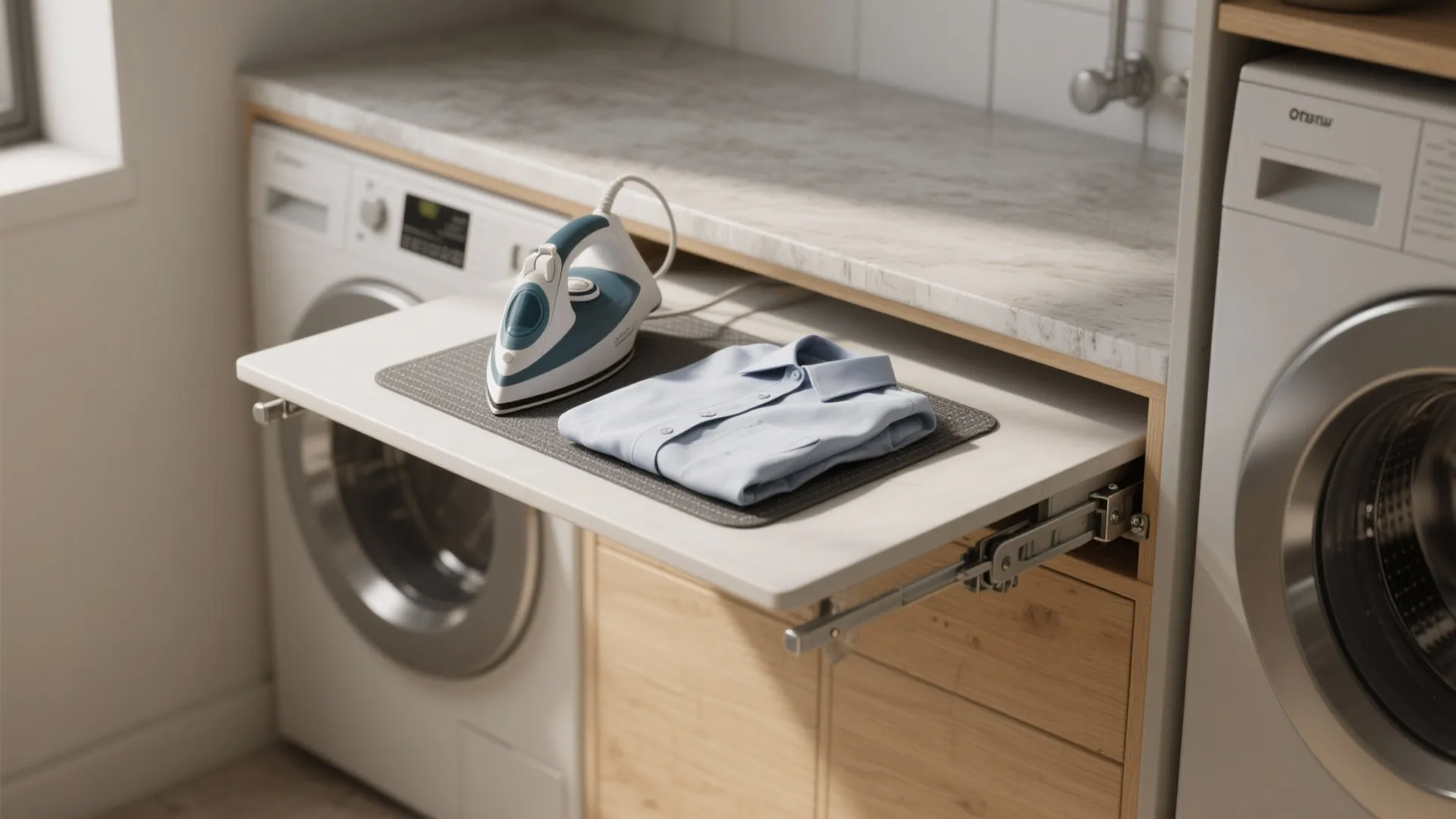 2. Fold-down counters that double as ironing stations