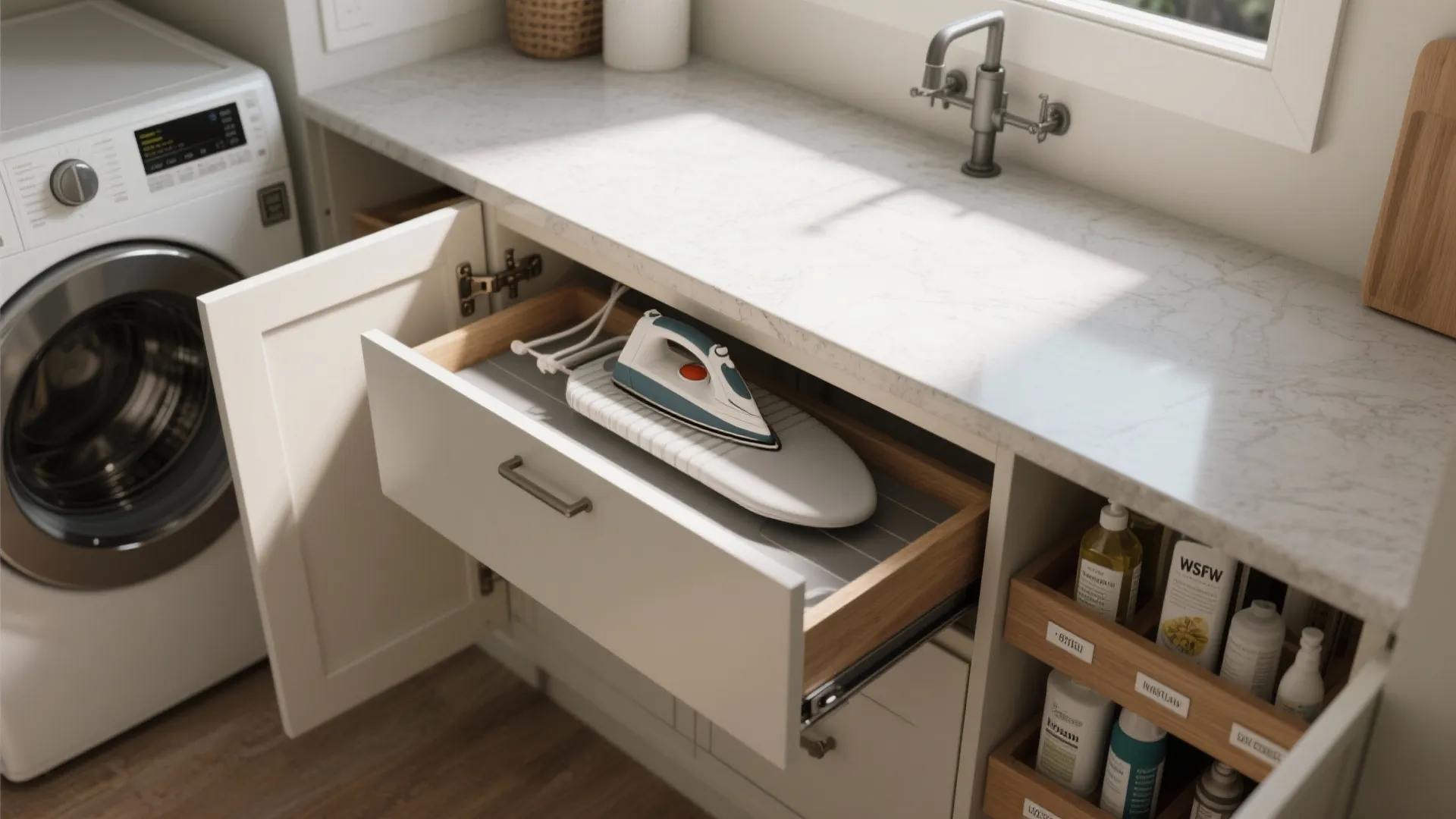 3. Fold-down countertops and hidden ironing stations