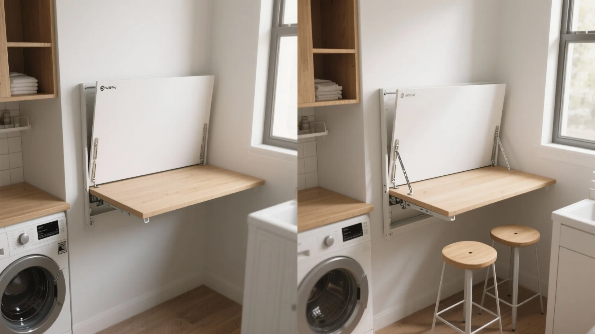 2. Fold-down counters and pull-out folding stations