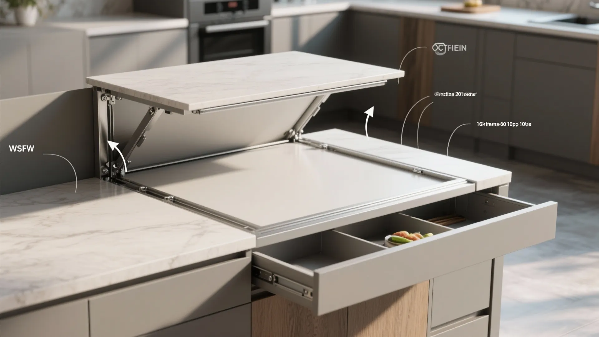 2. Fold-down counters and hidden storage