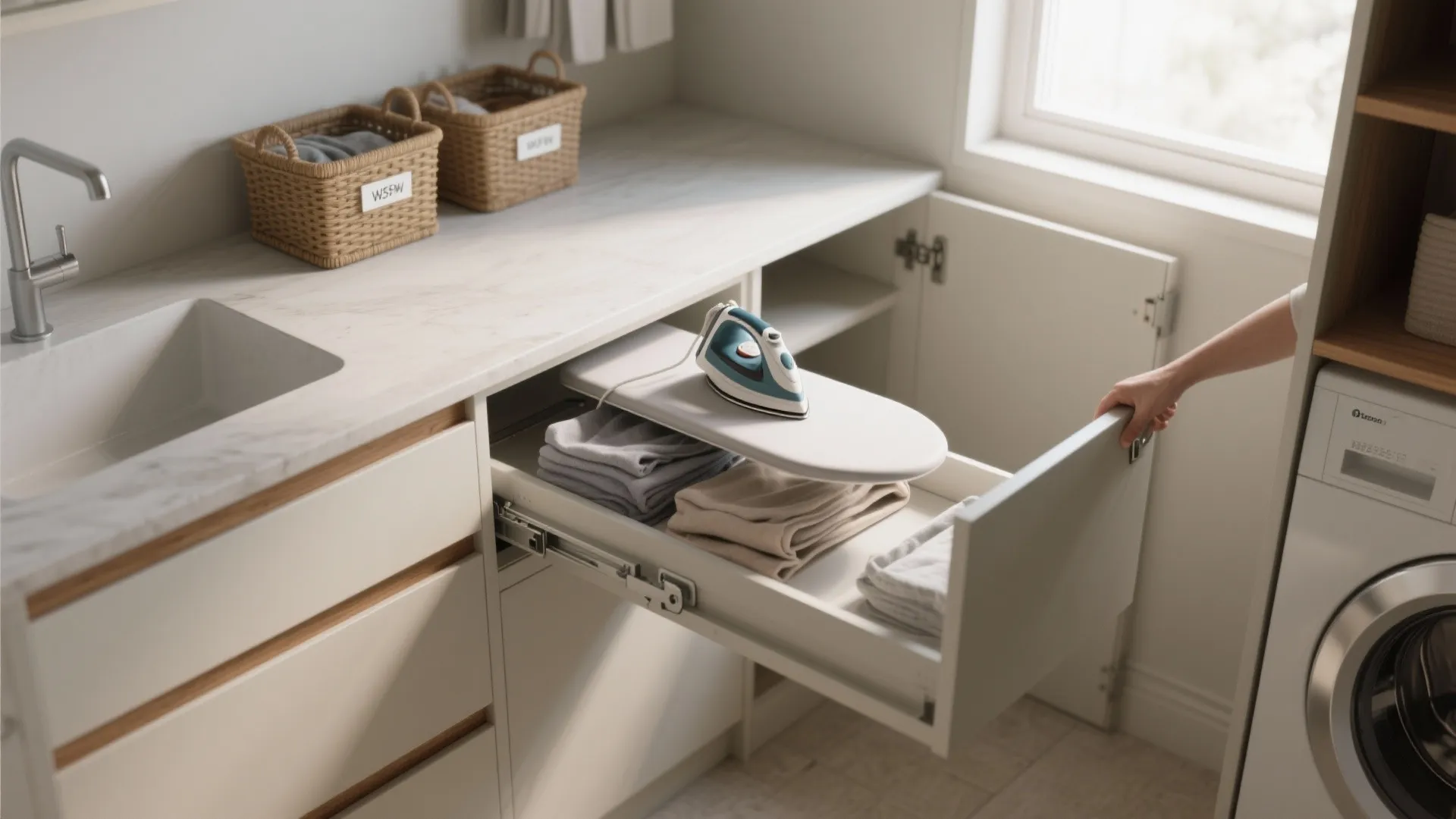 2. Fold-down Counter and Hidden Ironing Board