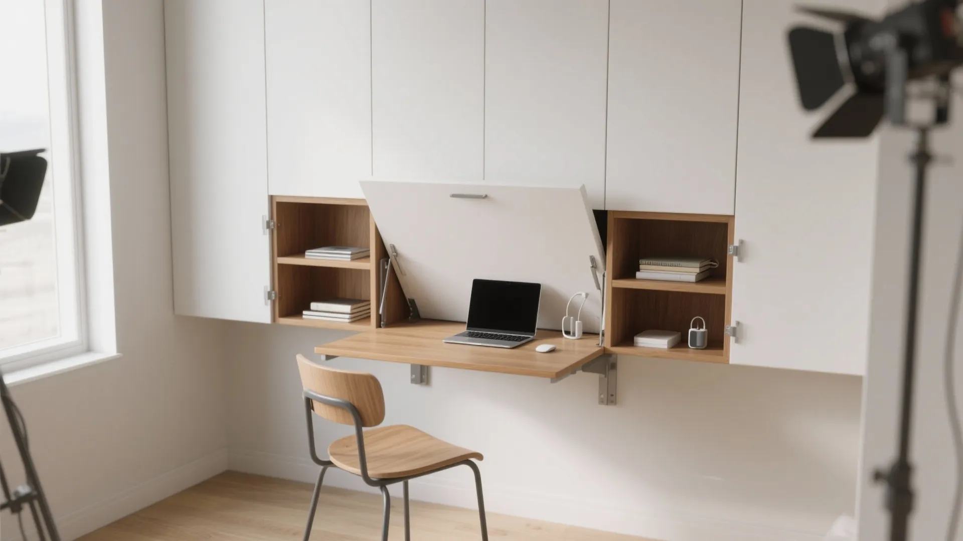 Fold-Down Wall Desk With Concealed Storage