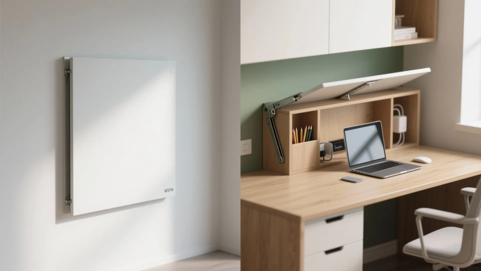 Wall-Mounted Fold-Down Desk With Hidden Storage