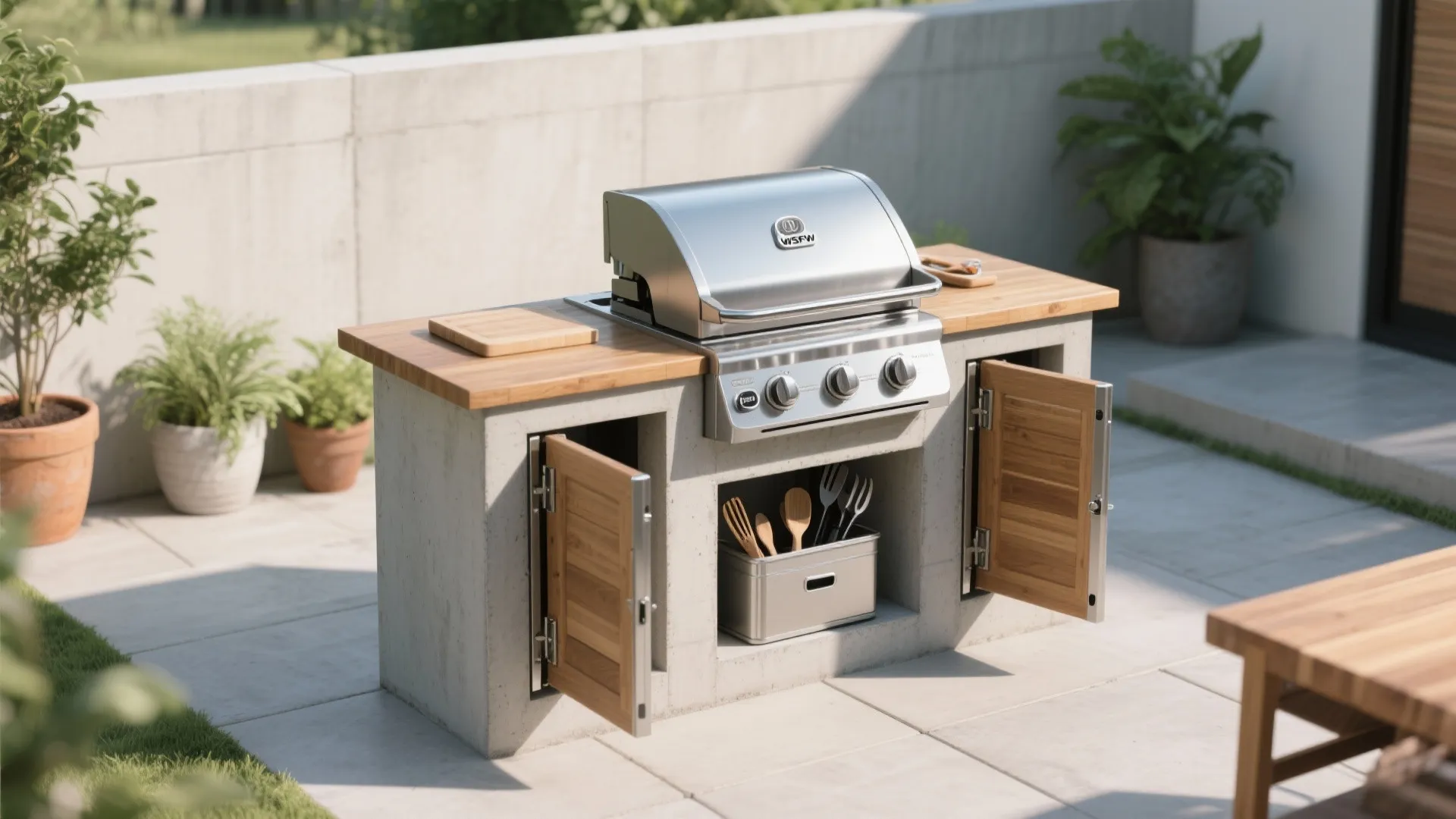 1. Compact grill station with fold-down counters