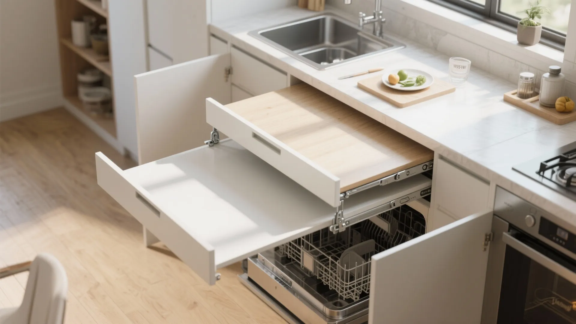 3. Fold-down counters and hidden appliances