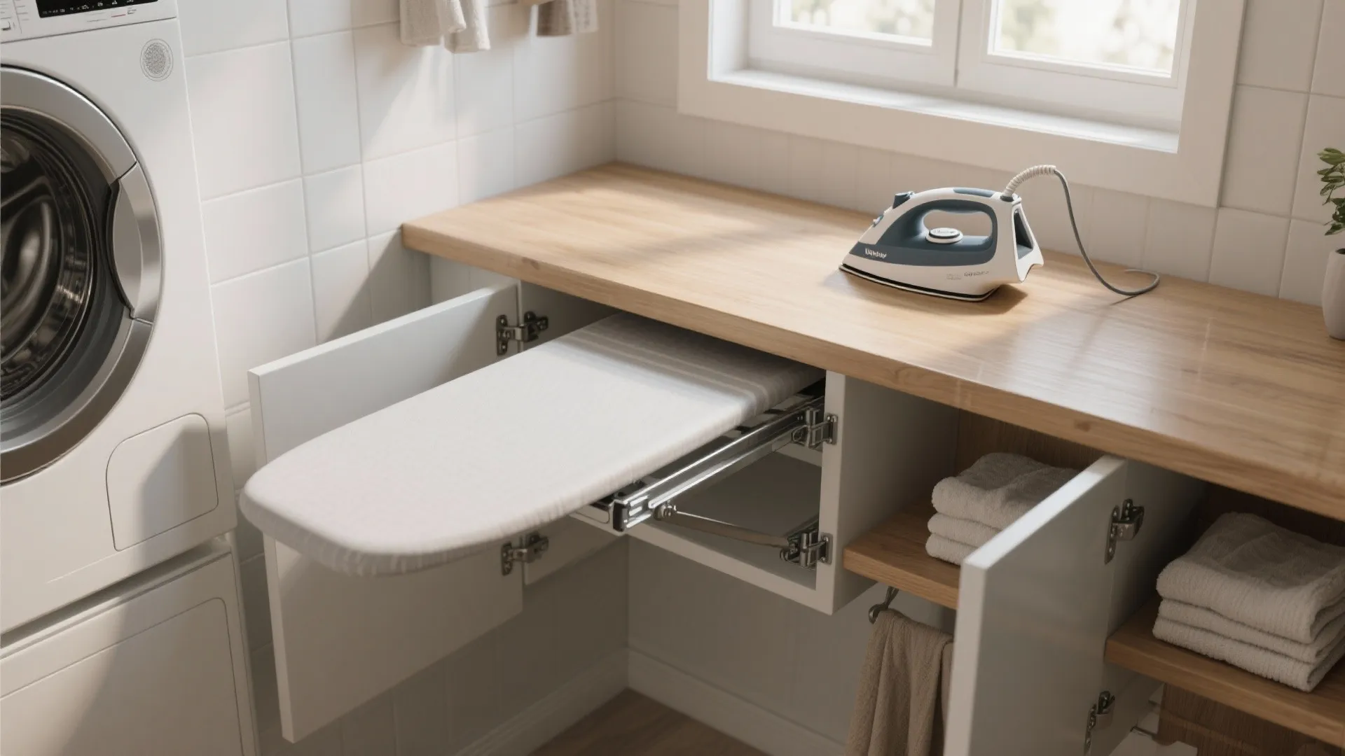 2. Fold-down counter that doubles as an ironing board