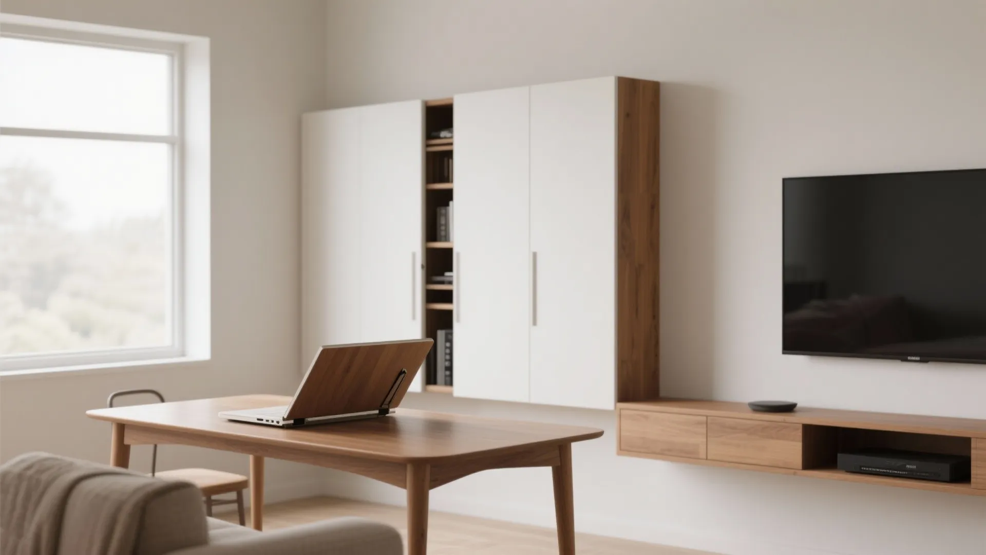 1. Fold-down dining and hidden TV nook