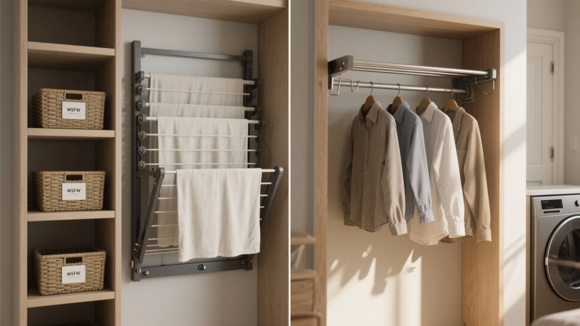 4. Fold-down drying rack integrated into shelving