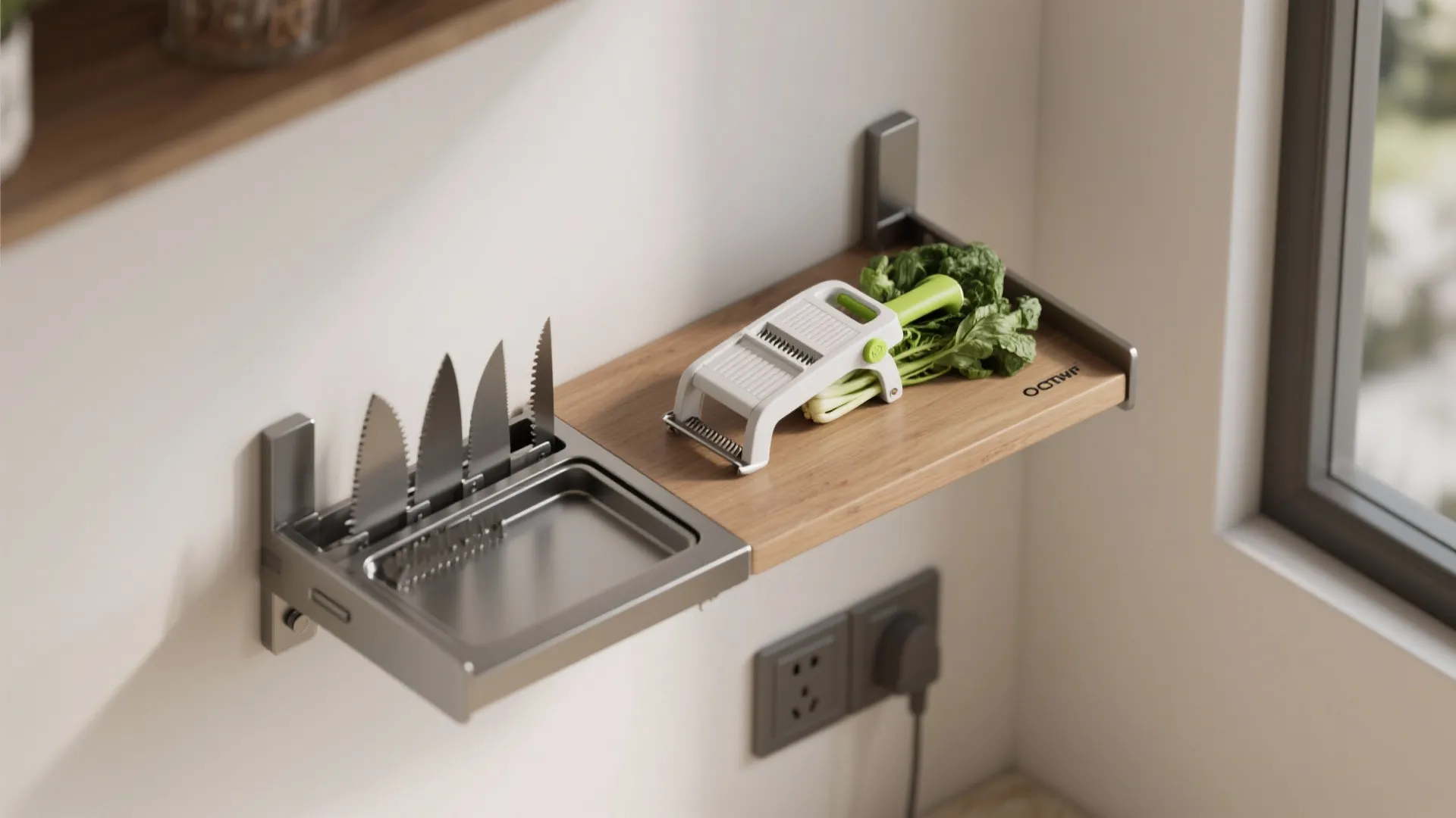 5. Fold-down wall shelf that becomes a prep ledge