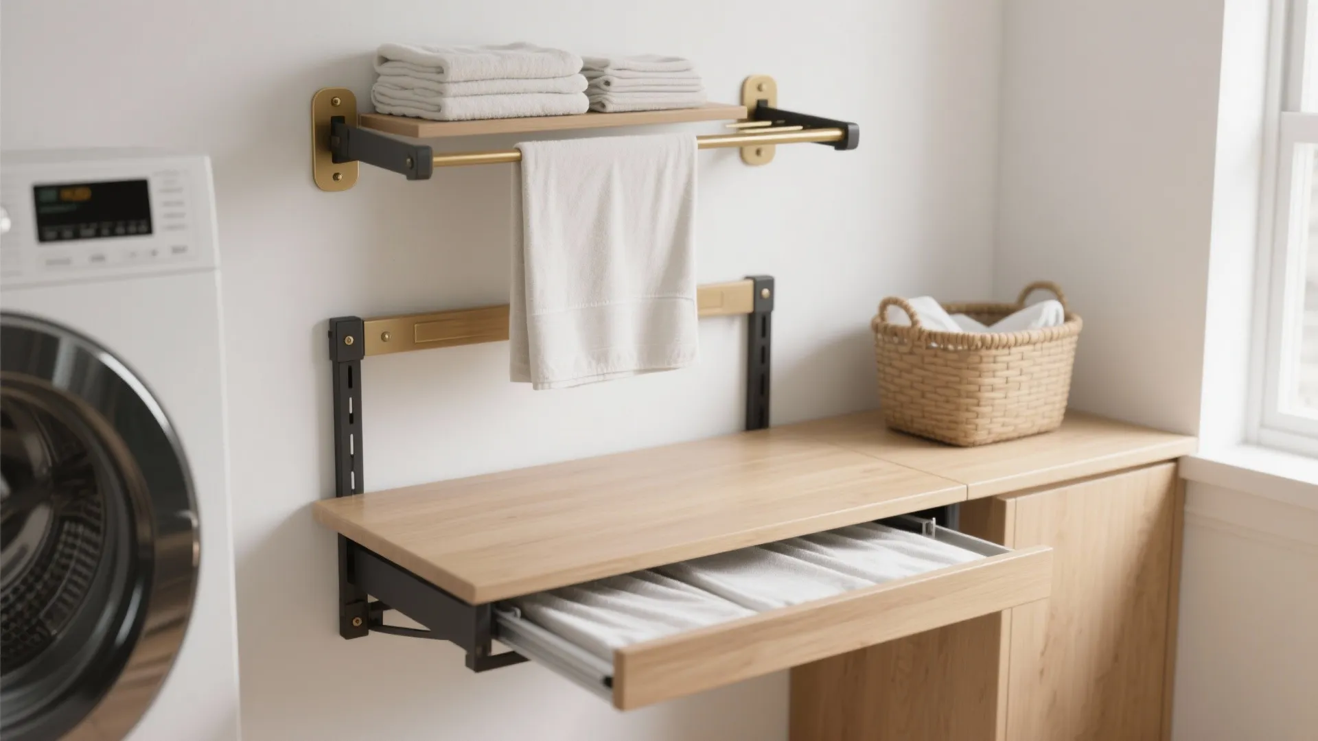 1. Fold-down folding station with overhead drying