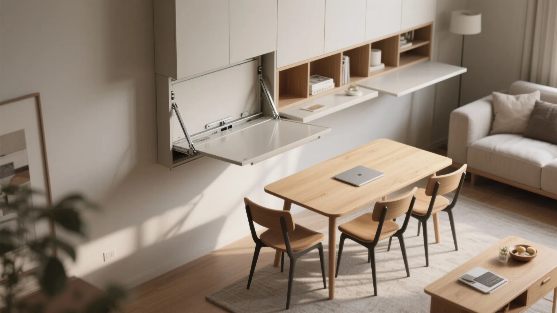 5. Fold-down tables and floating consoles