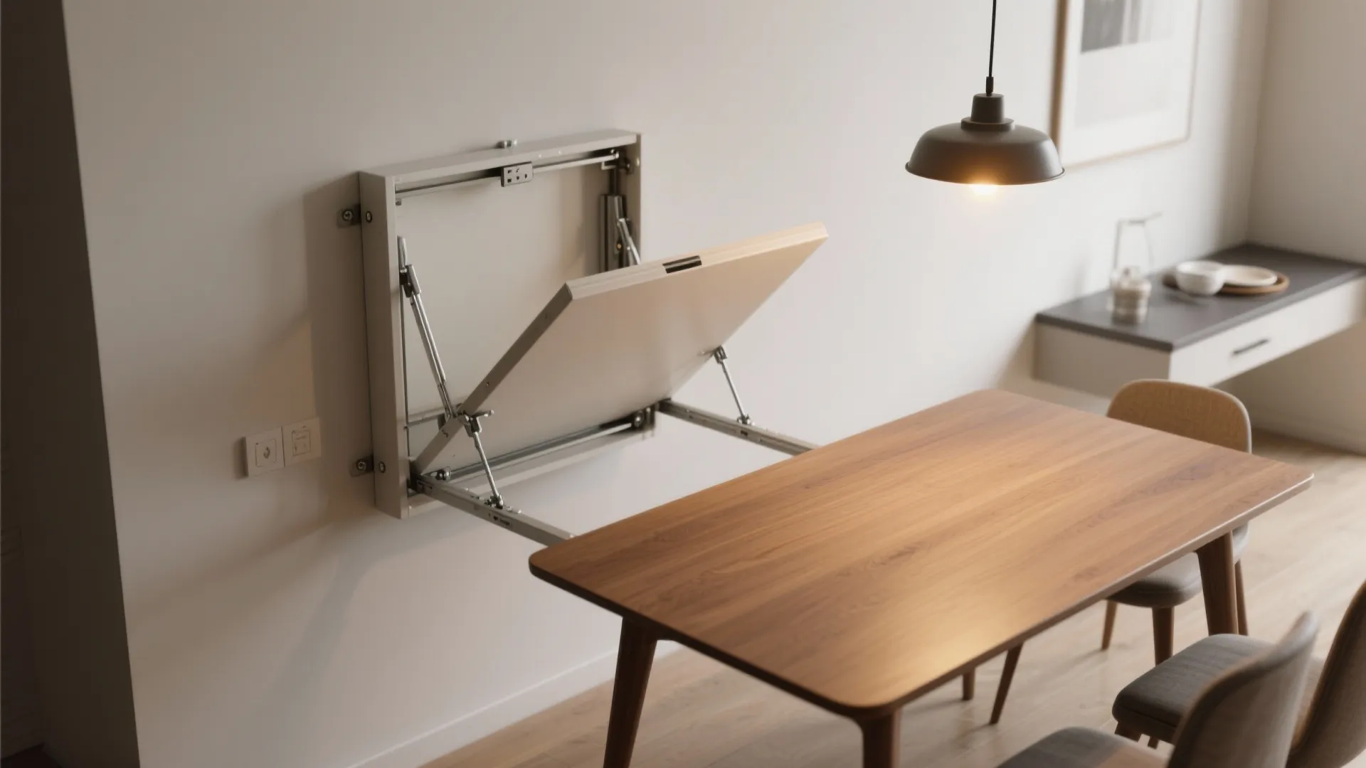3. Fold-down Table with Statement Lighting
