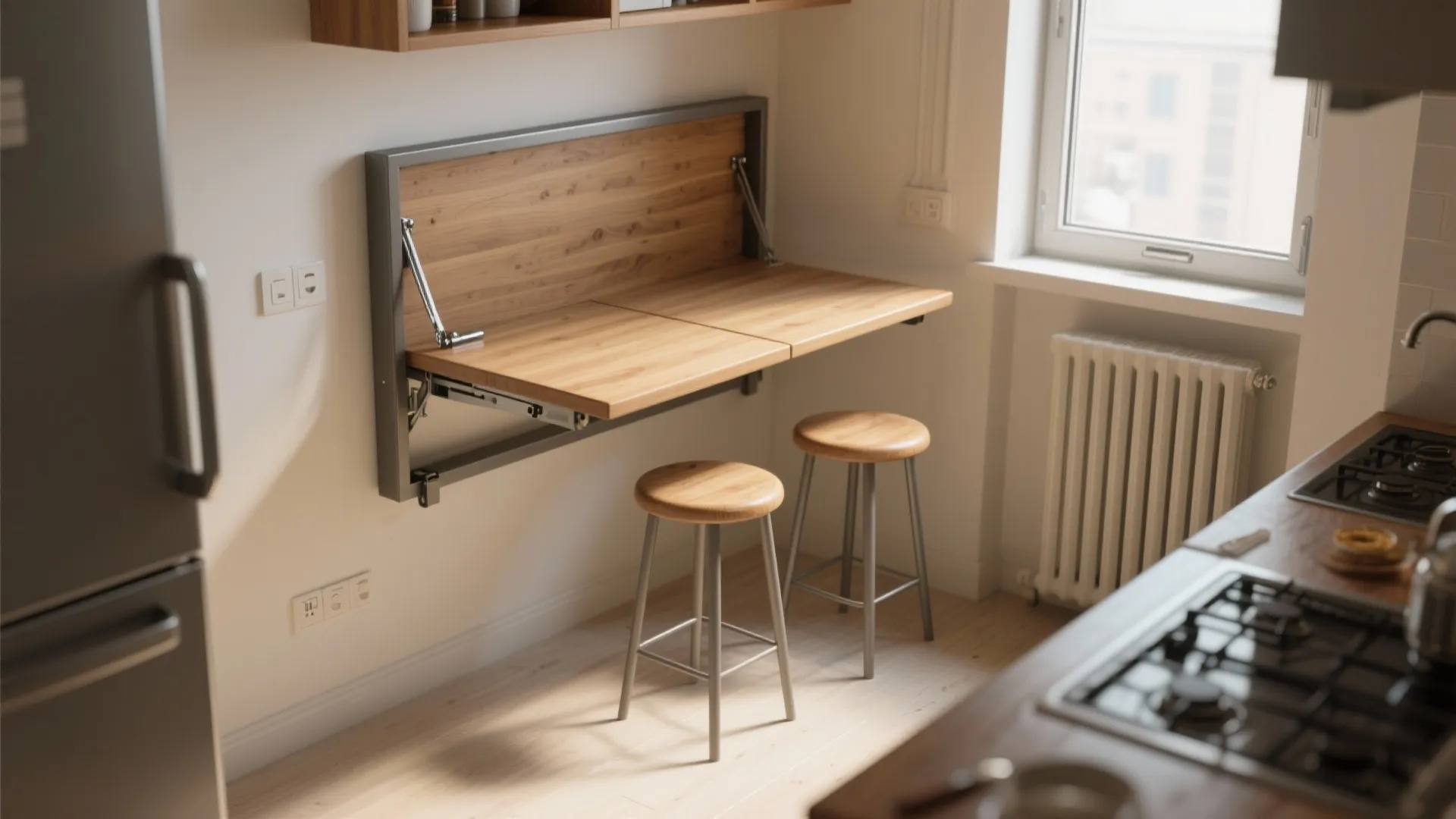 1. Fold-down drop-leaf table