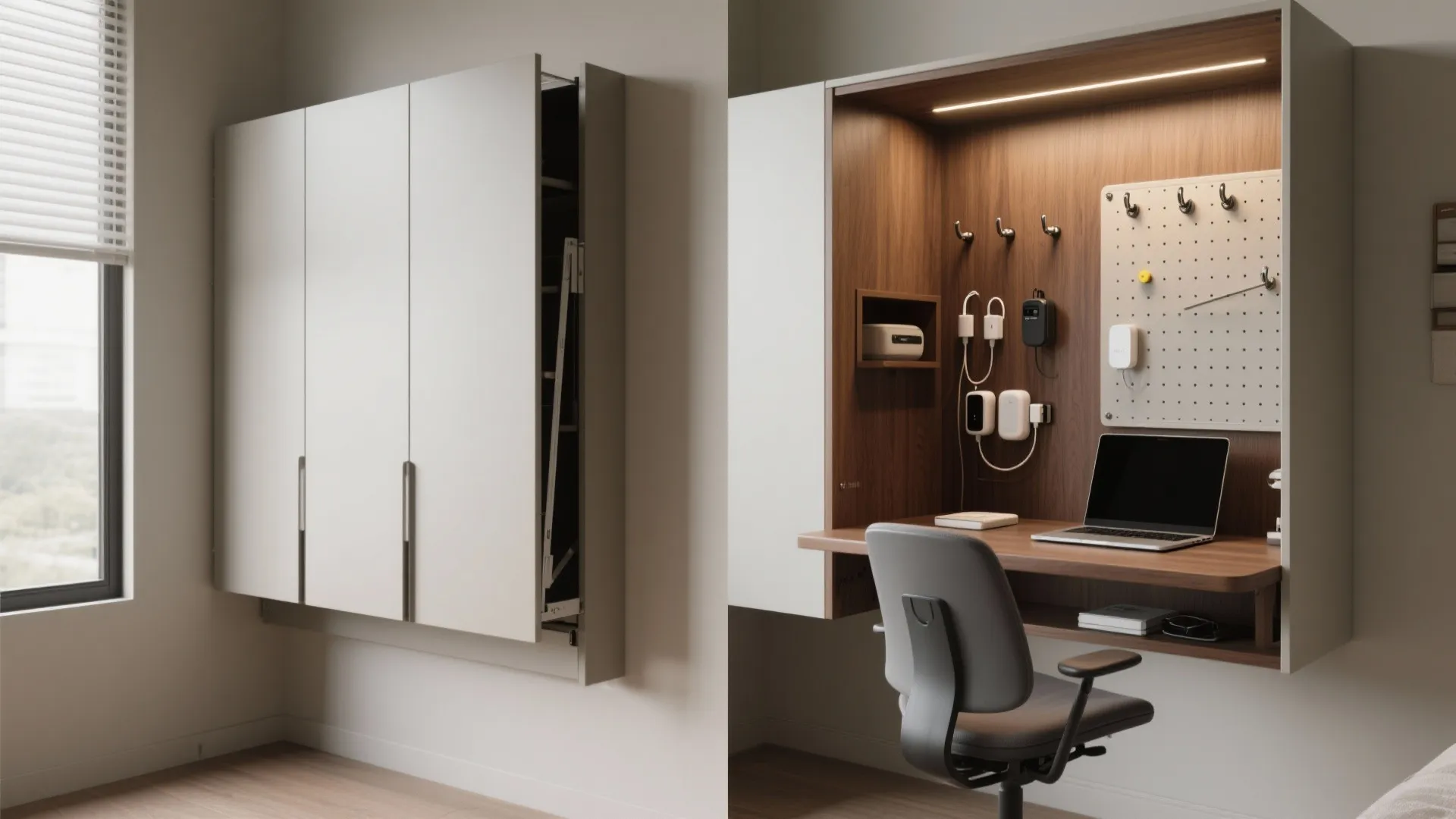 5. Fold-down wall desk with magnetic storage