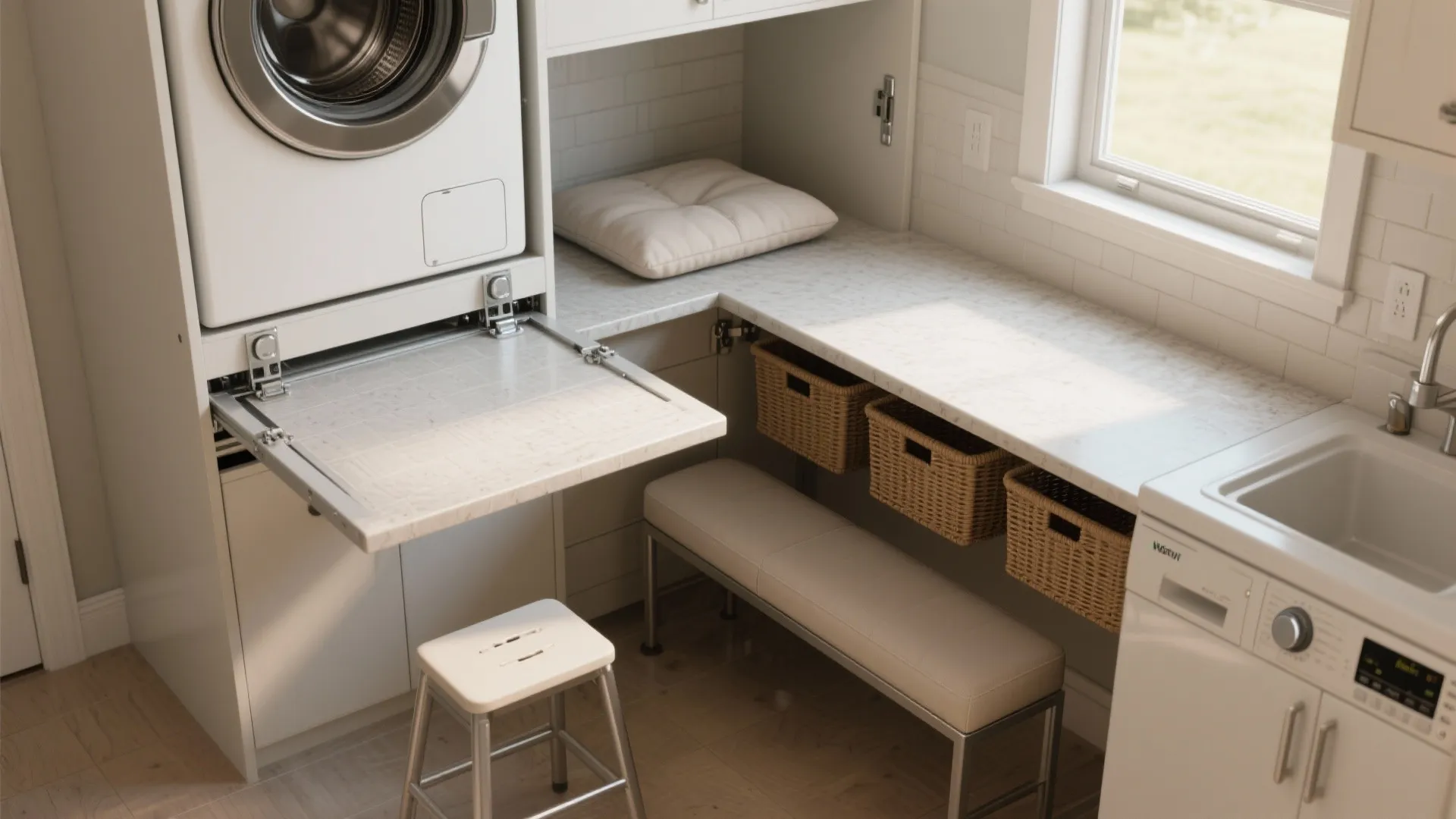 2. Make a folding counter double as a bench