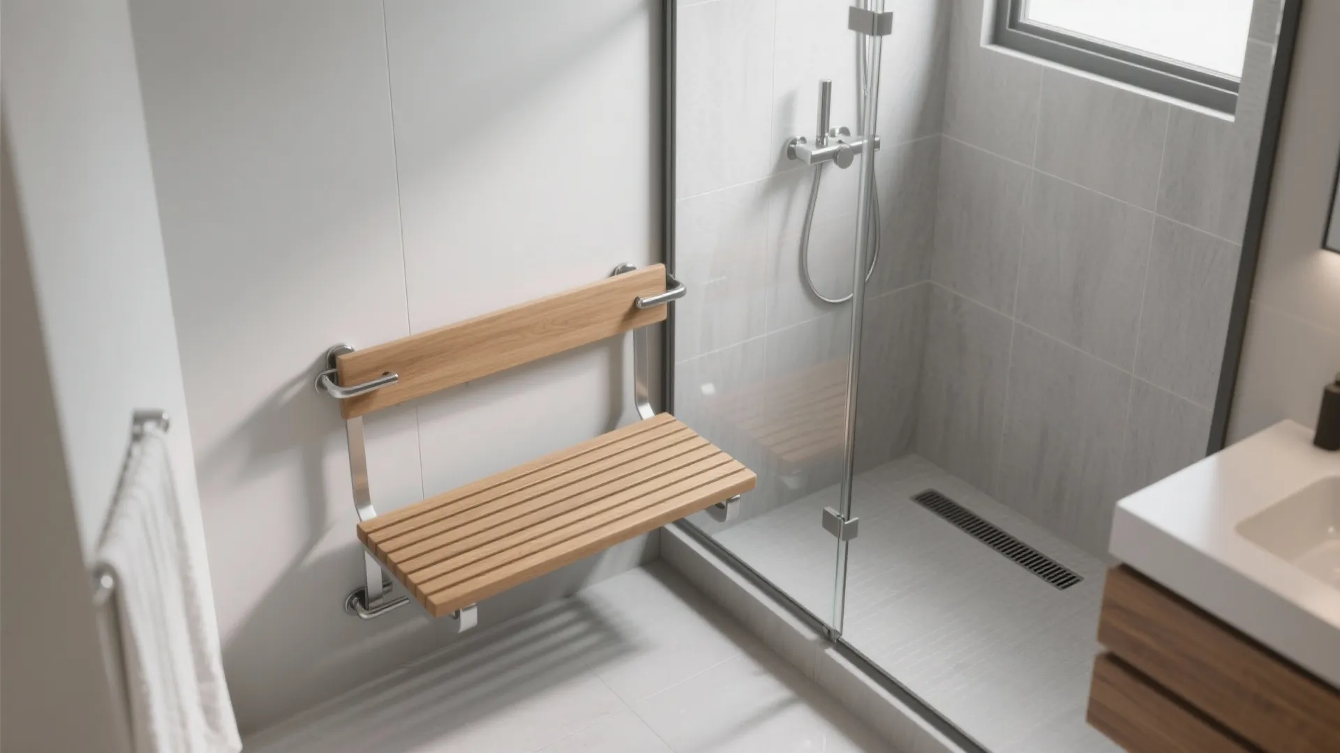 Wall-Mounted Folding Shower Bench