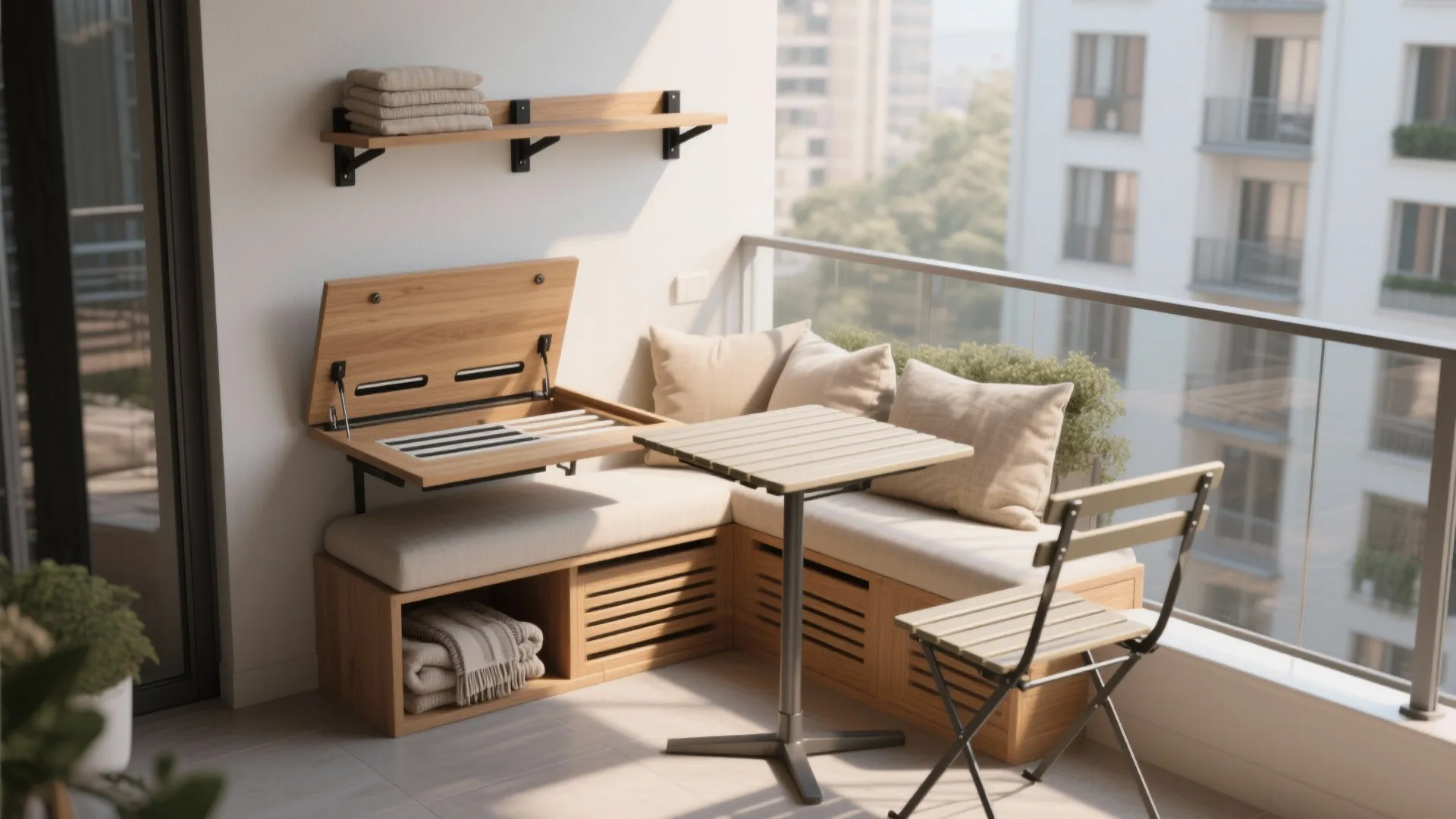 2) Folding + Built-in Seating with Hidden Storage