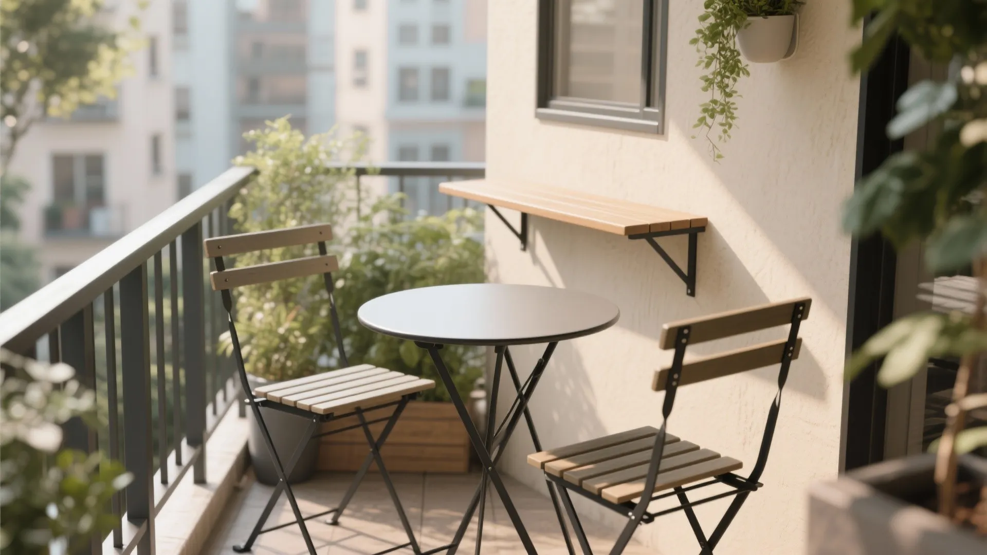 5) Folding Bistro Chairs and Wall-Mounted Perches