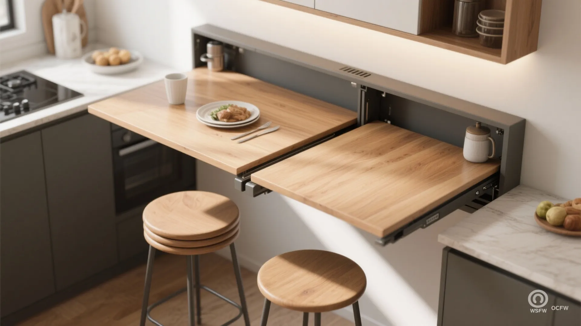 4. Folding table or retractable breakfast bar for dining