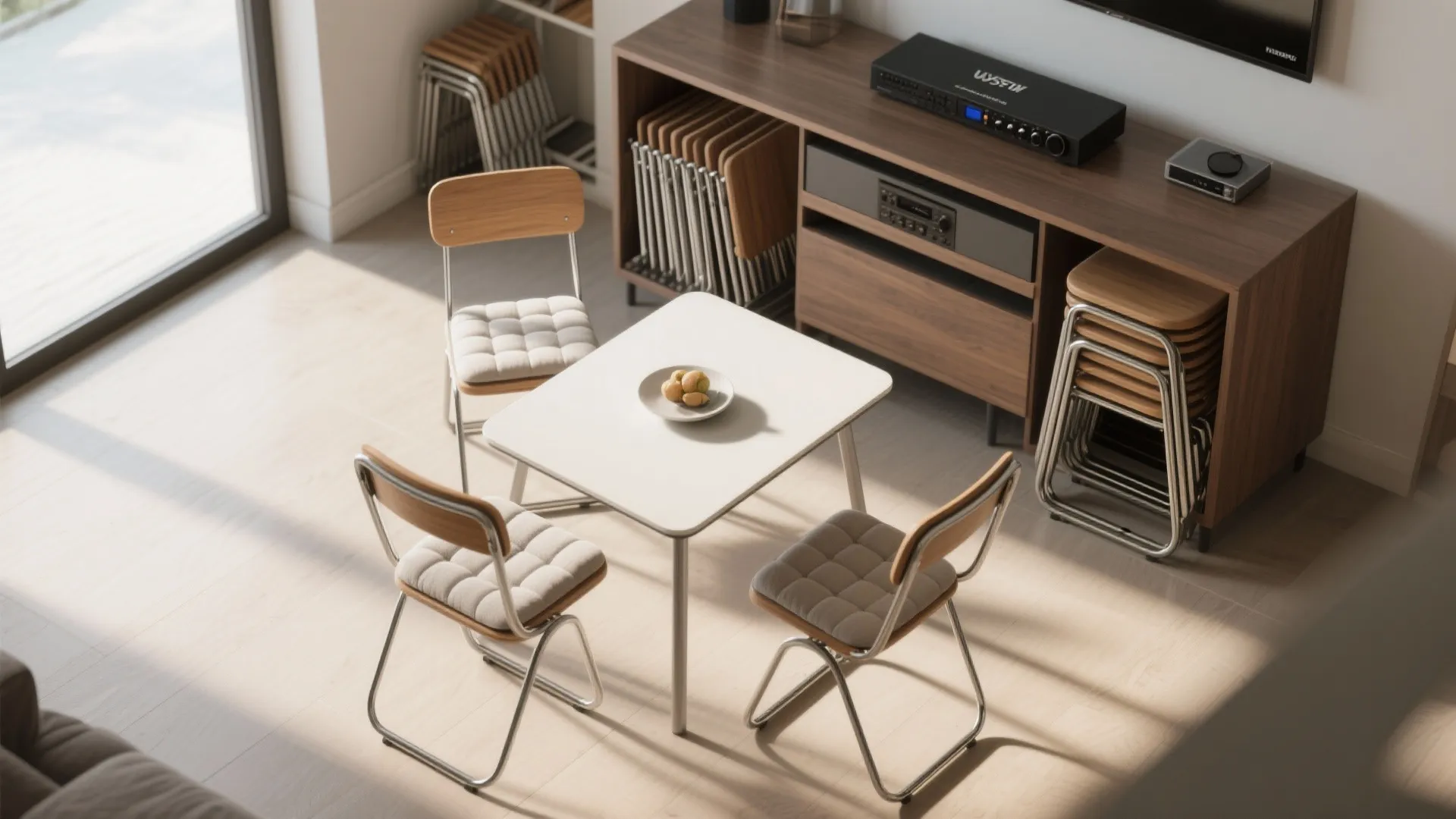 3. Folding or stackable chairs for flexibility