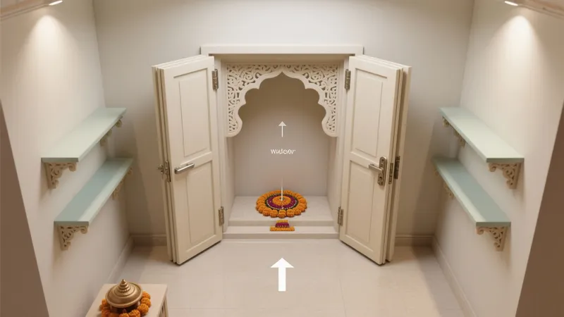 Indian Pooja Room Design with Carved Archway