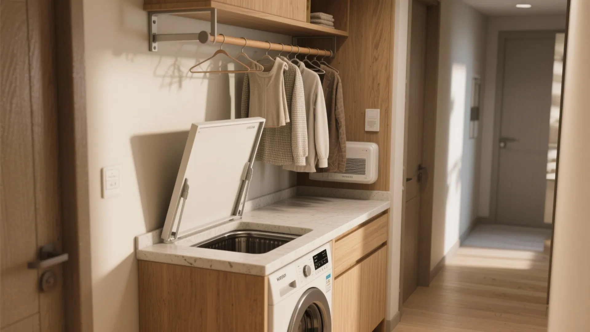 2. Pull-down drying rod and folding countertop