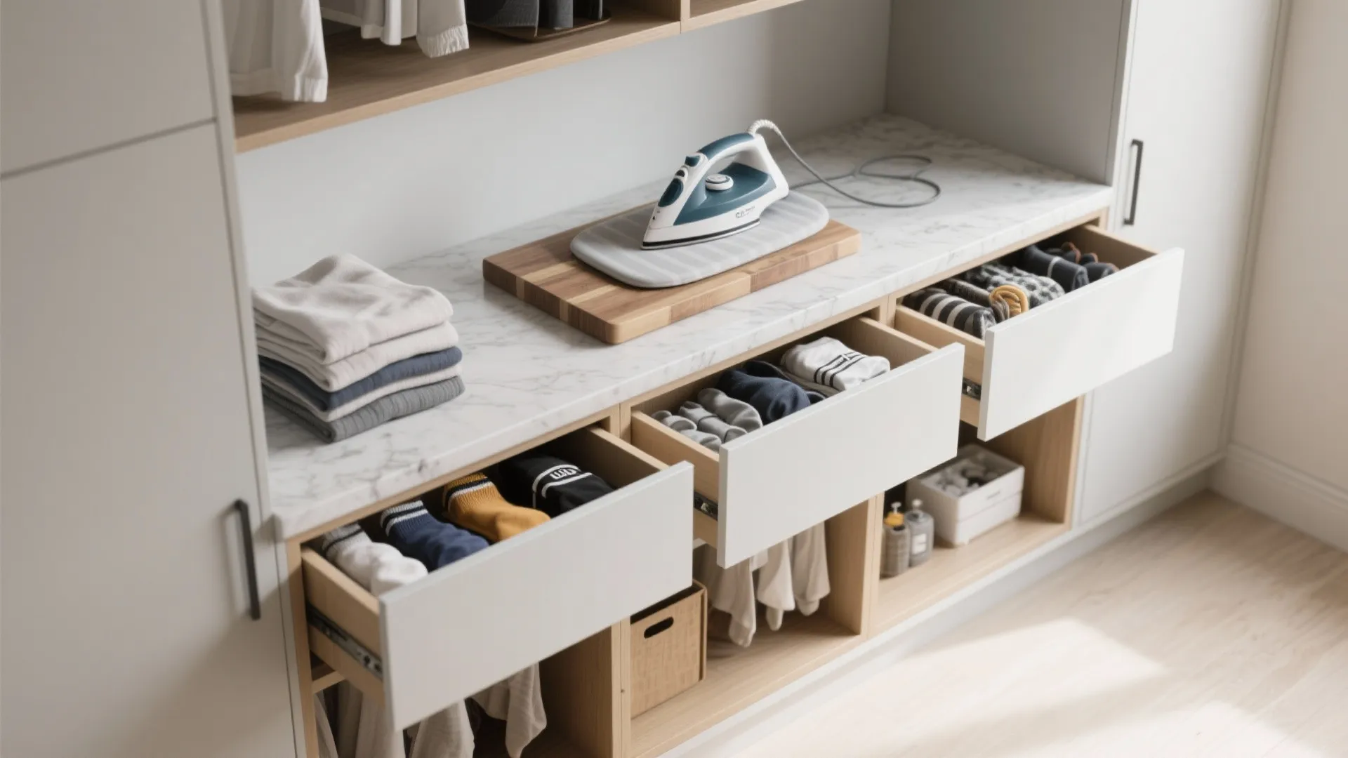 3. Countertop cabinets that double as folding stations