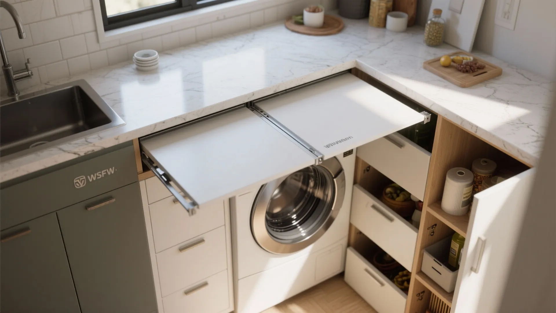 3. Folding Counter with Hidden Pantry Cabinets