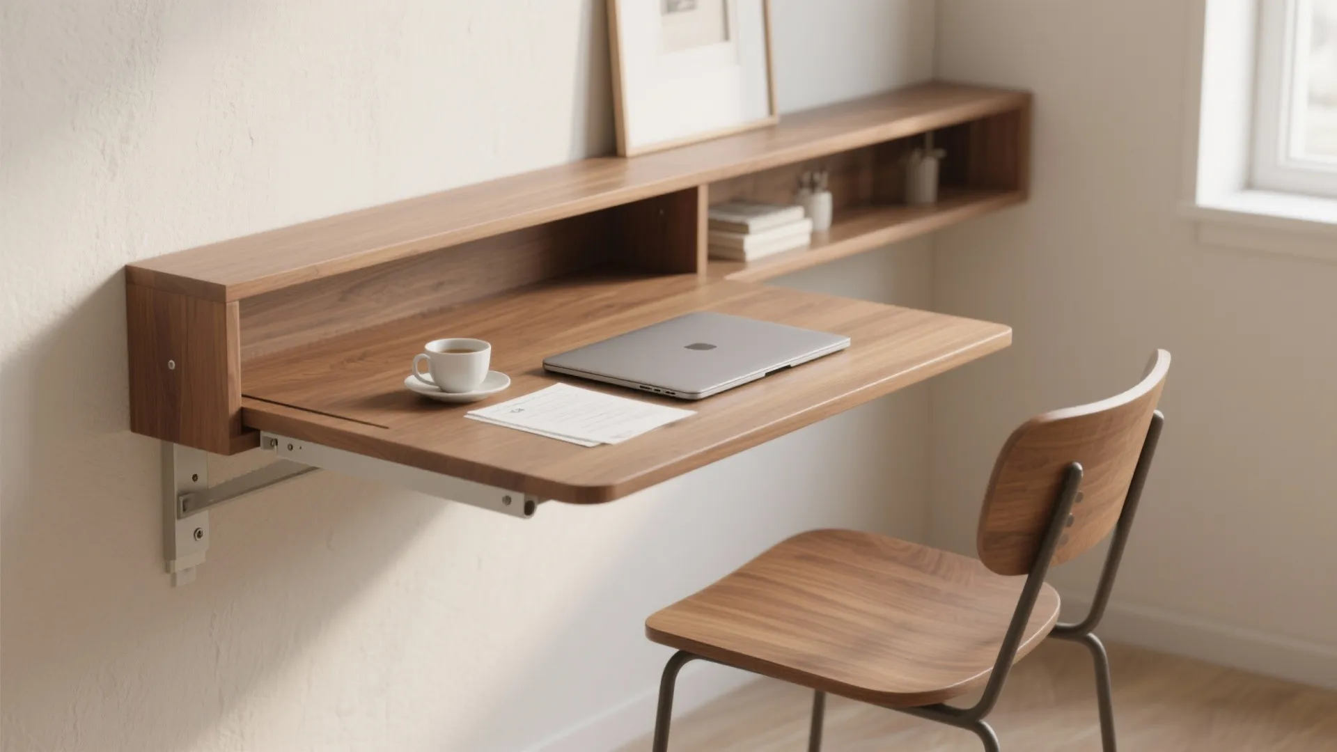 1. Floating drop-leaf table with a built-in desk zone