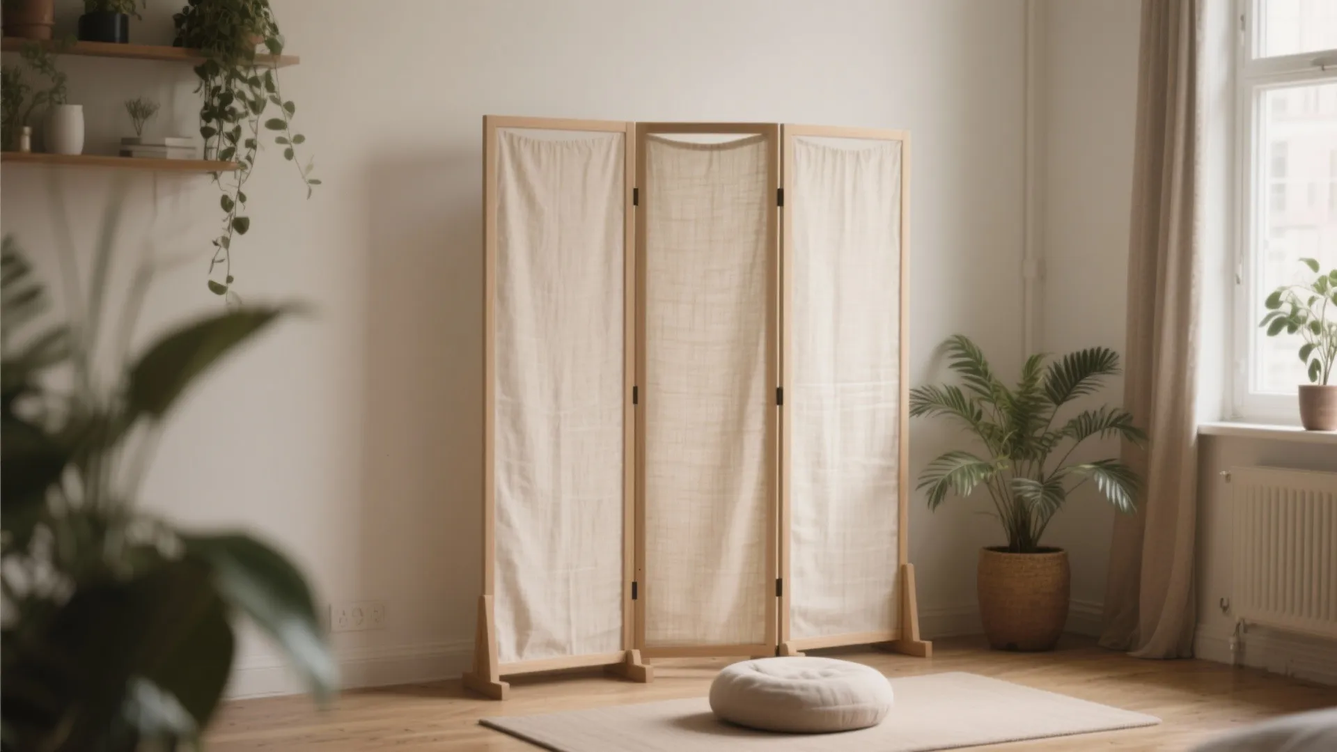 4. Folding Screen with Fabric Panels