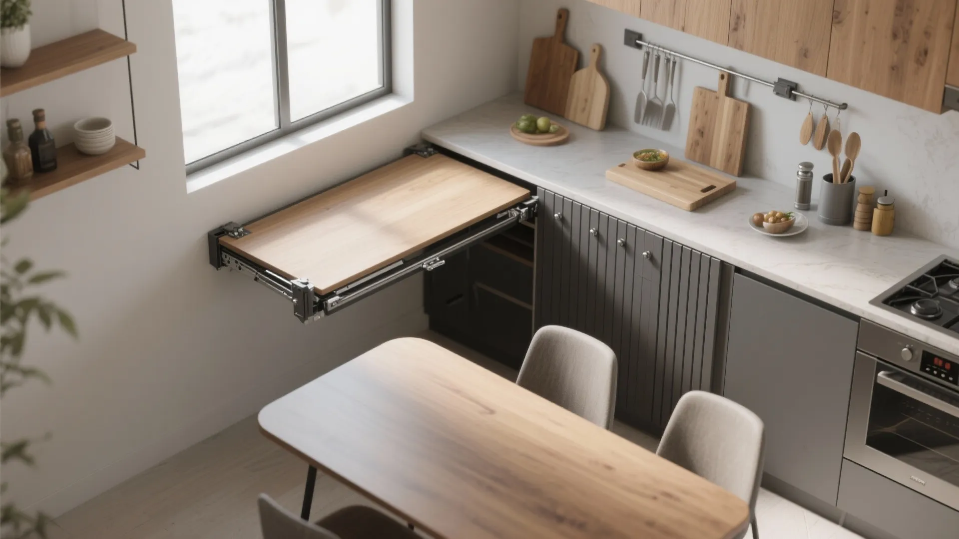 4. Folding furniture and sliding panels for flexibility