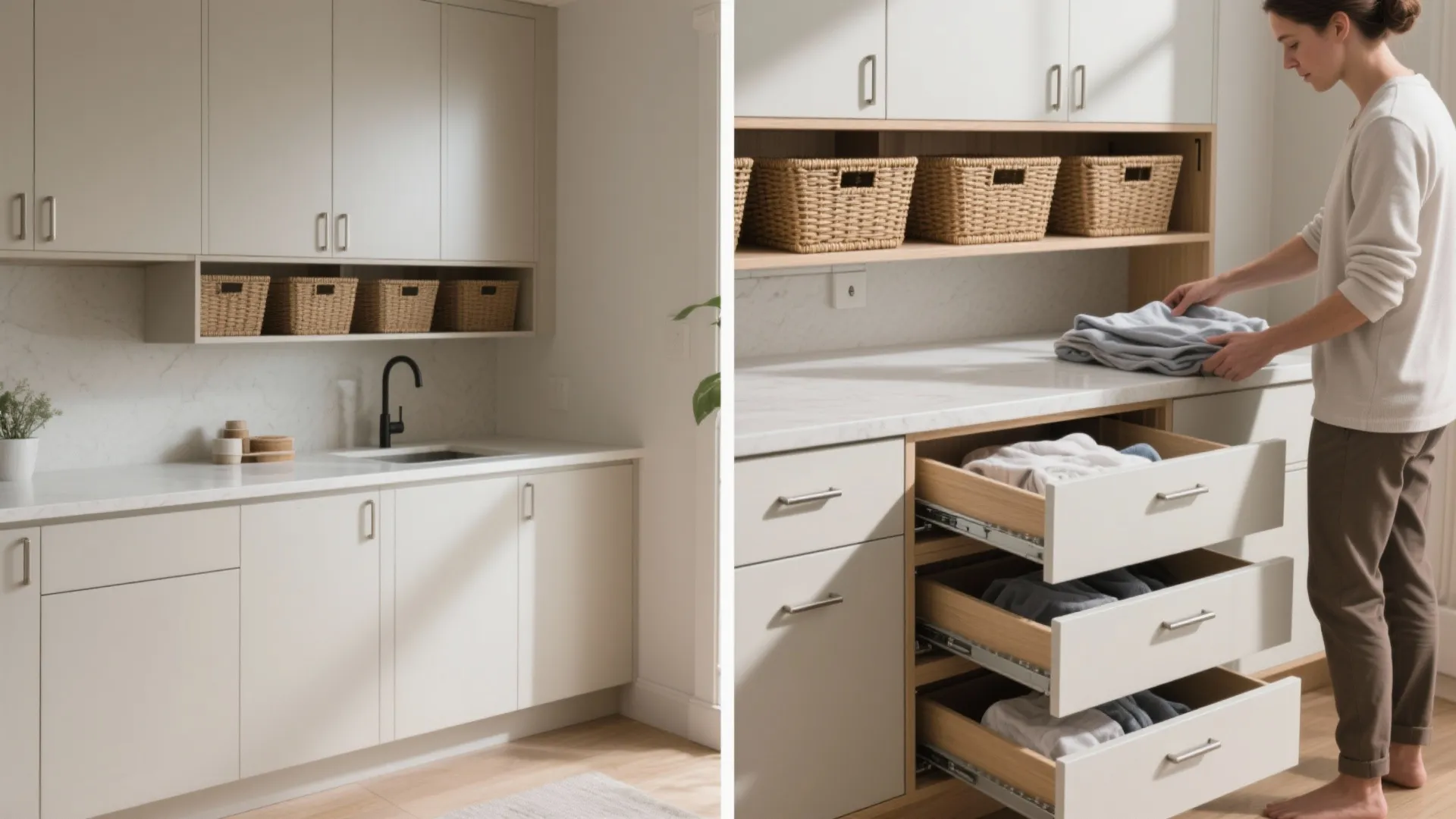 5. Integrated Folding Station with Hidden Hampers