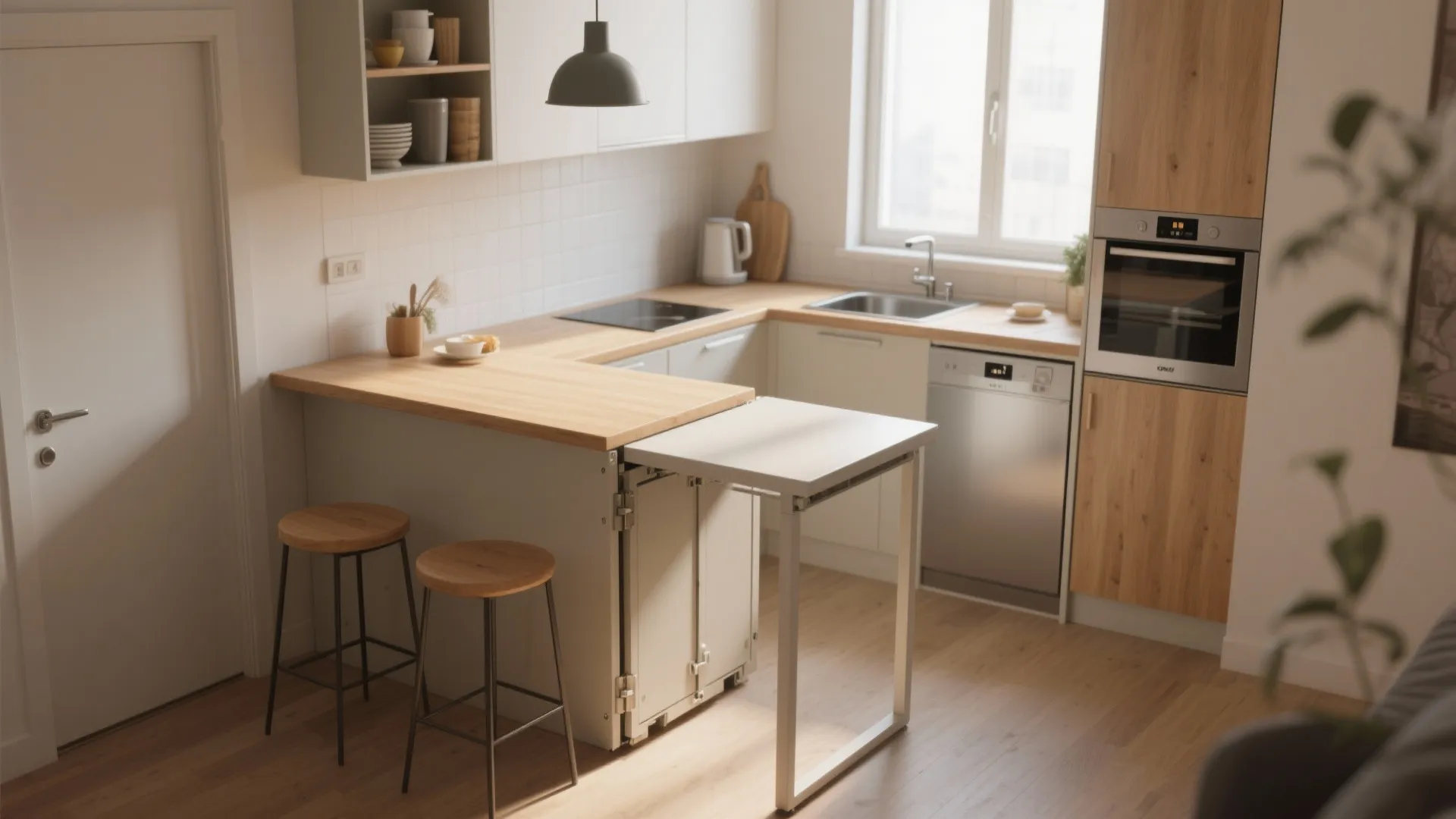 Folding peninsula (hinged extension)