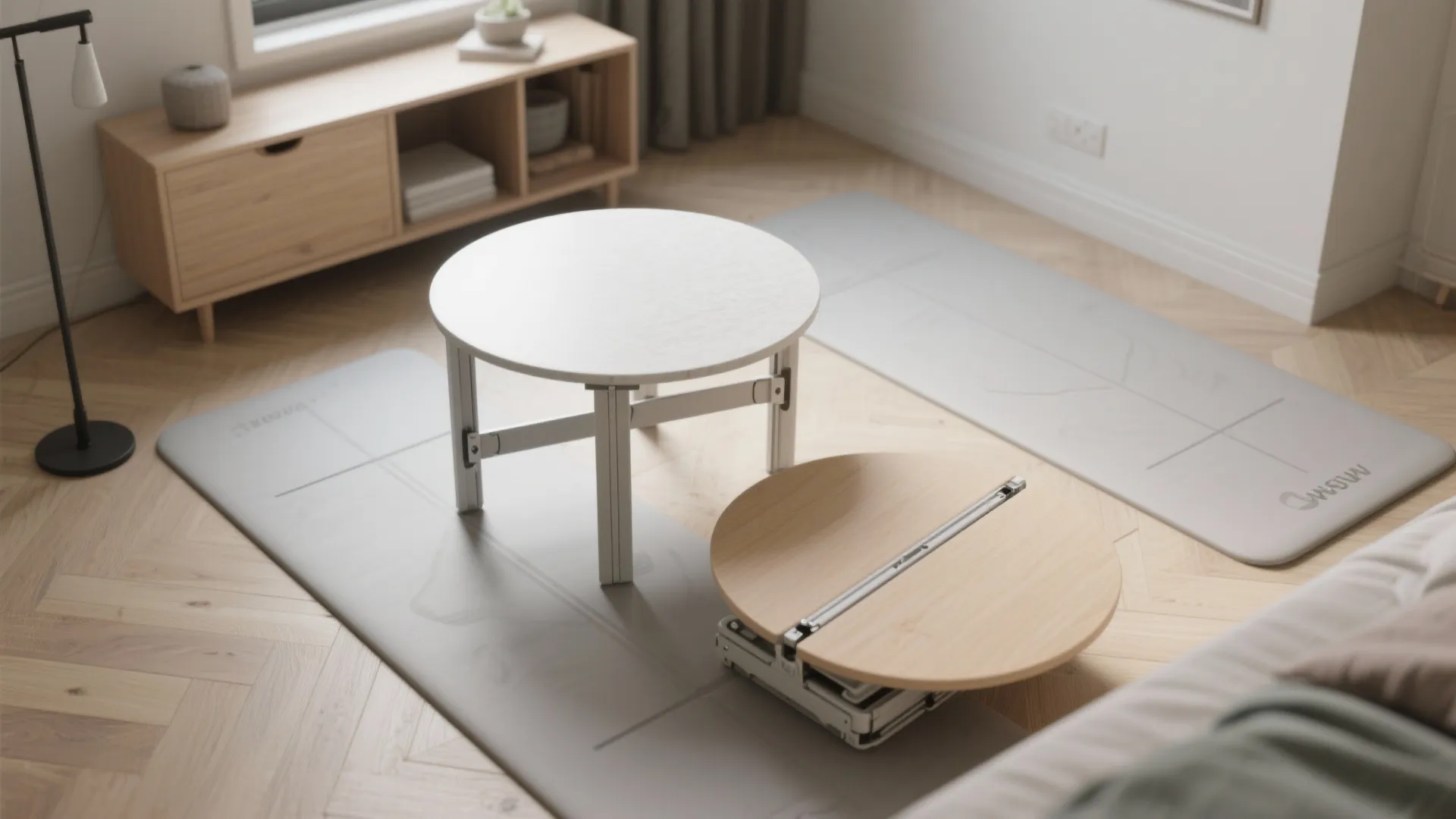 Collapsible or folding round for multi-use rooms