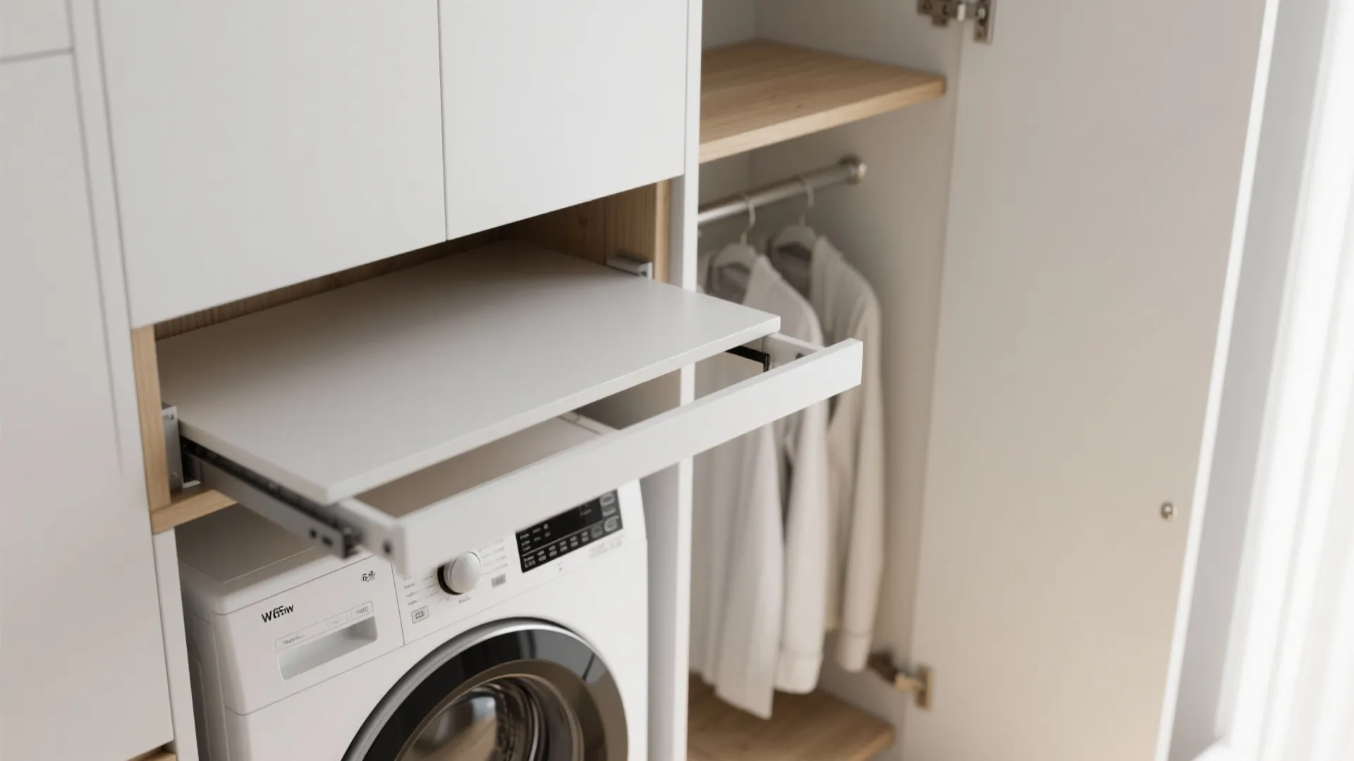 2. Vertical folding shelf that doubles as a lid stop