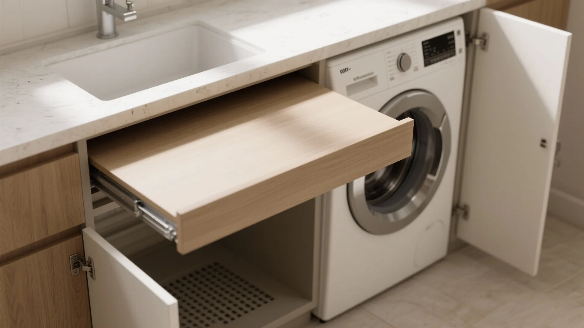 2. Folding shelf that folds down over the machines