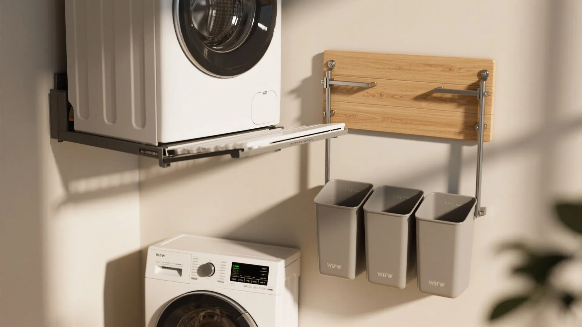 3. Wall-mounted Folding Station with Built-in Bins