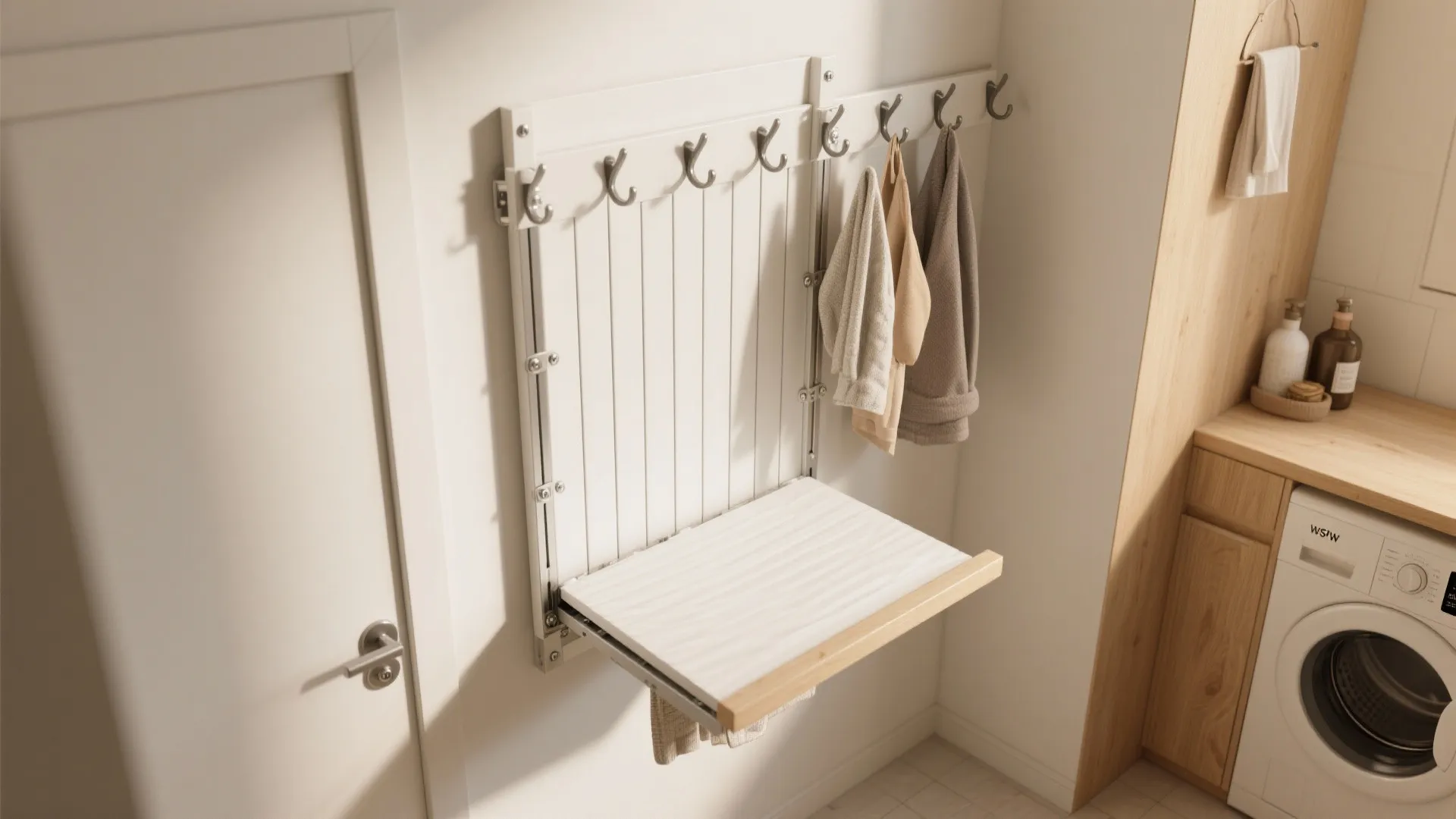 3. Wall-mounted folding stations and vertical hooks