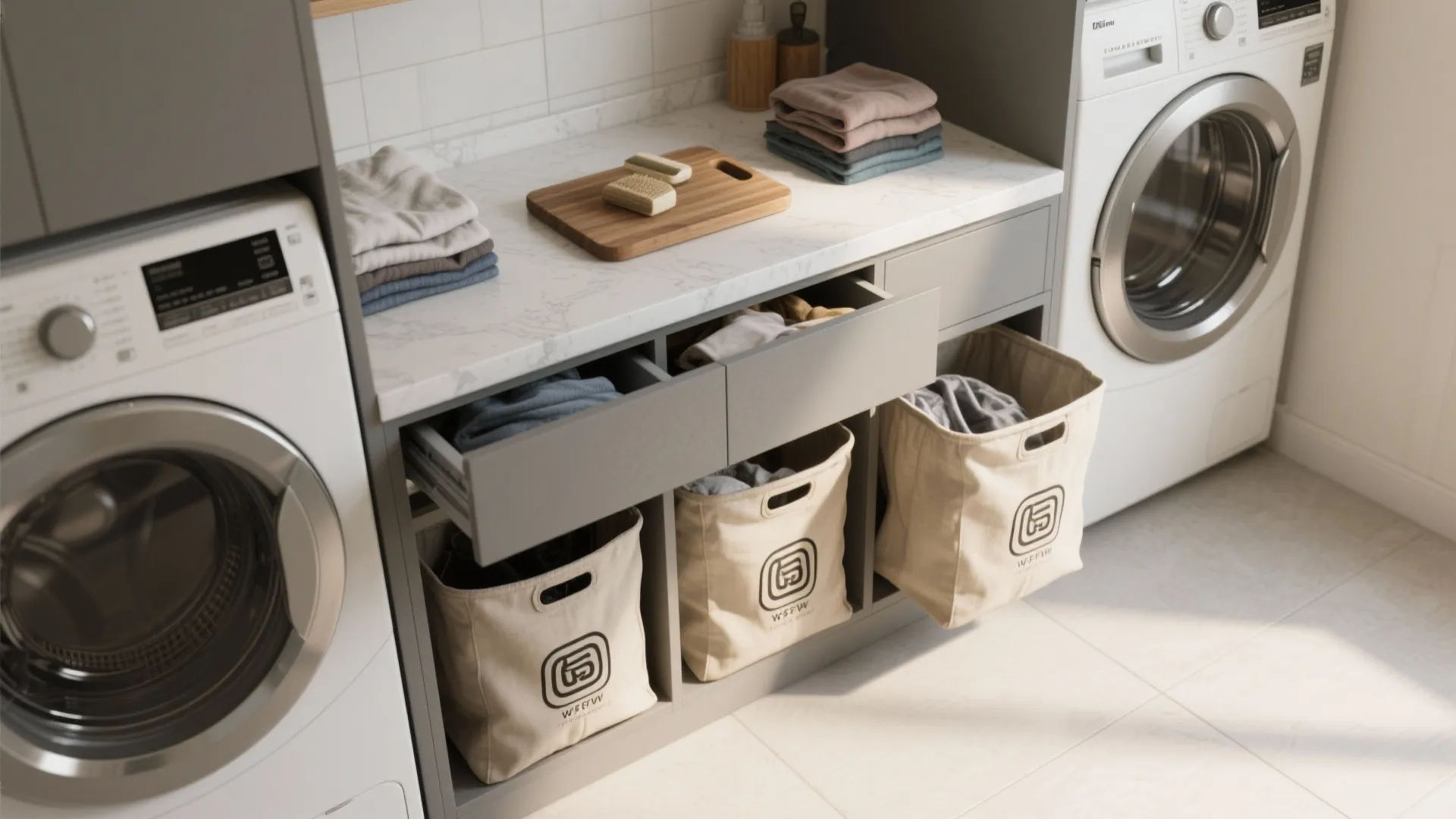 4. Folding station with integrated hampers