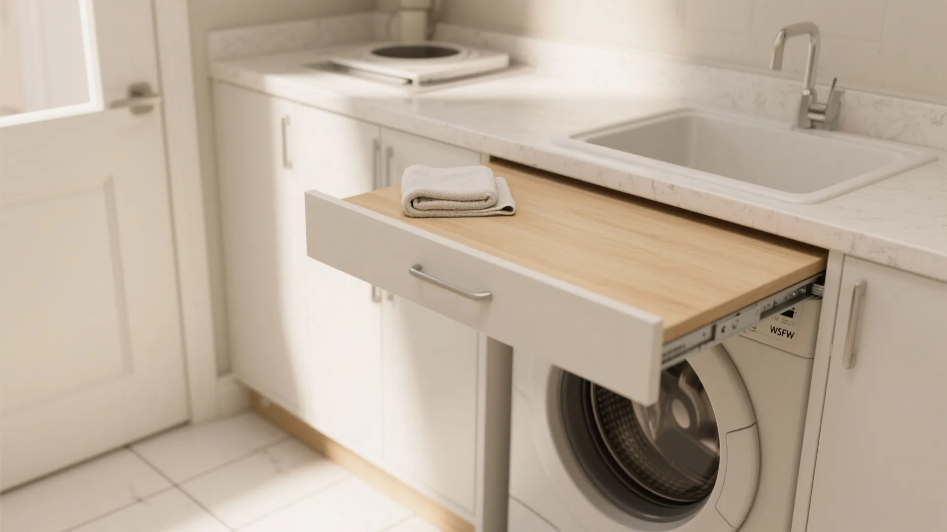 2. Built-in folding station above the washer