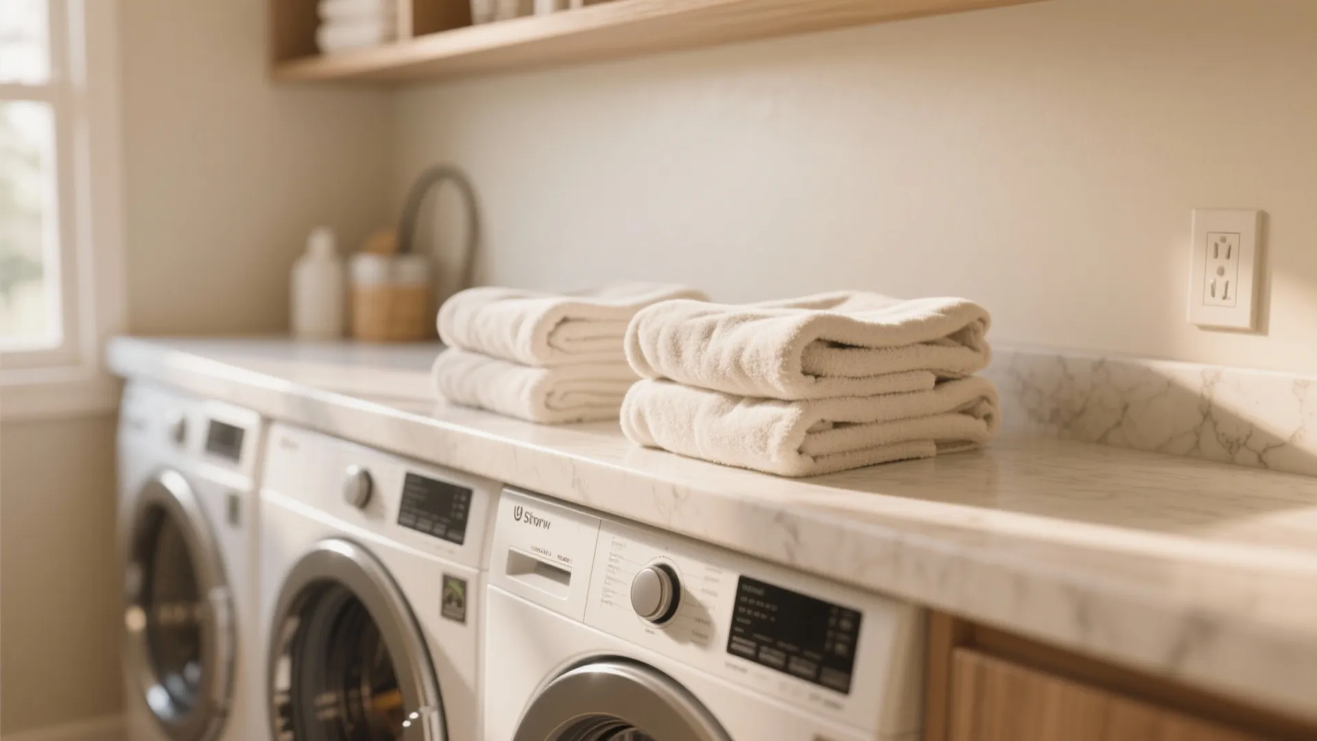 Countertop folding station above front-loading laundry machines