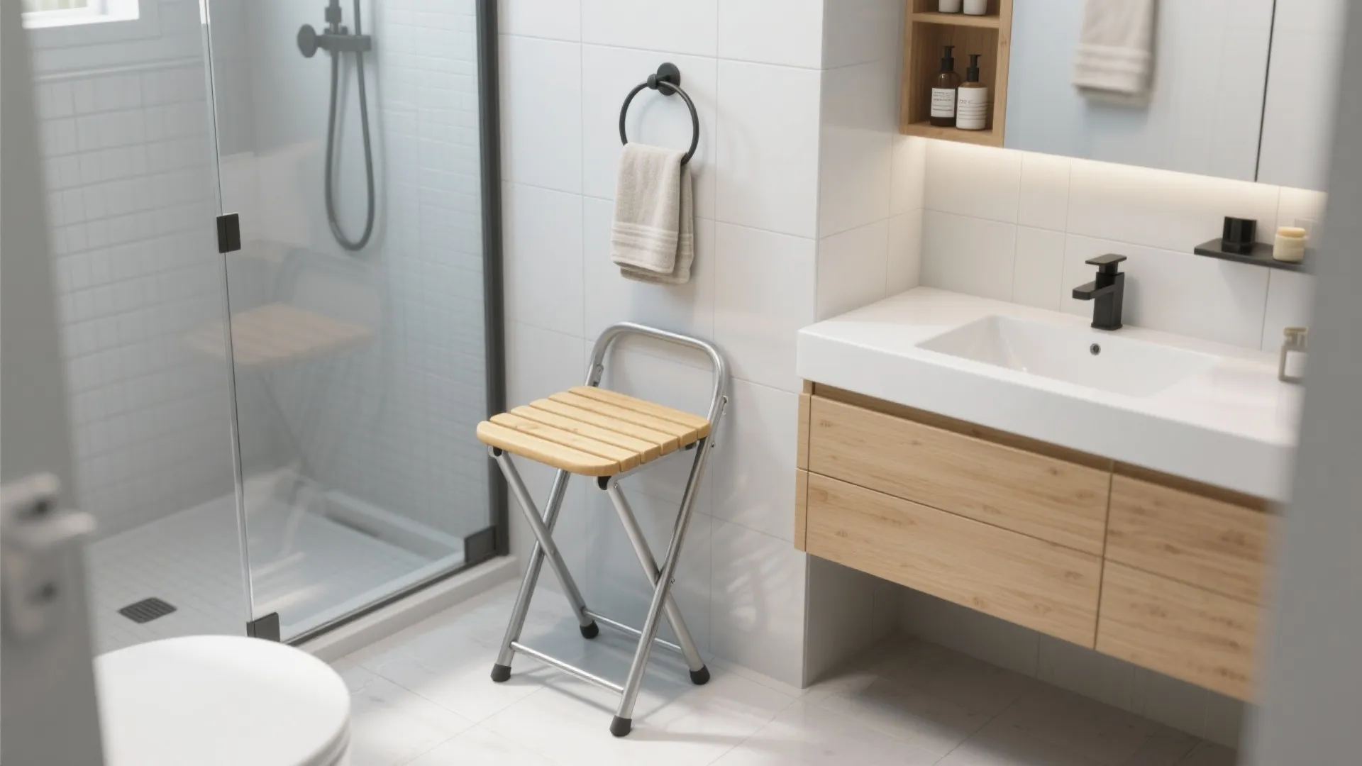 Folding Bathroom Stool That Disappears