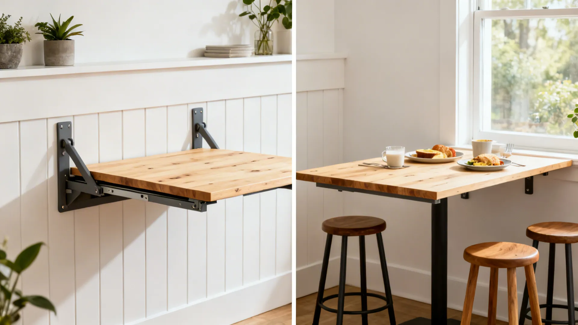 3) Wall-mounted folding tables that disappear