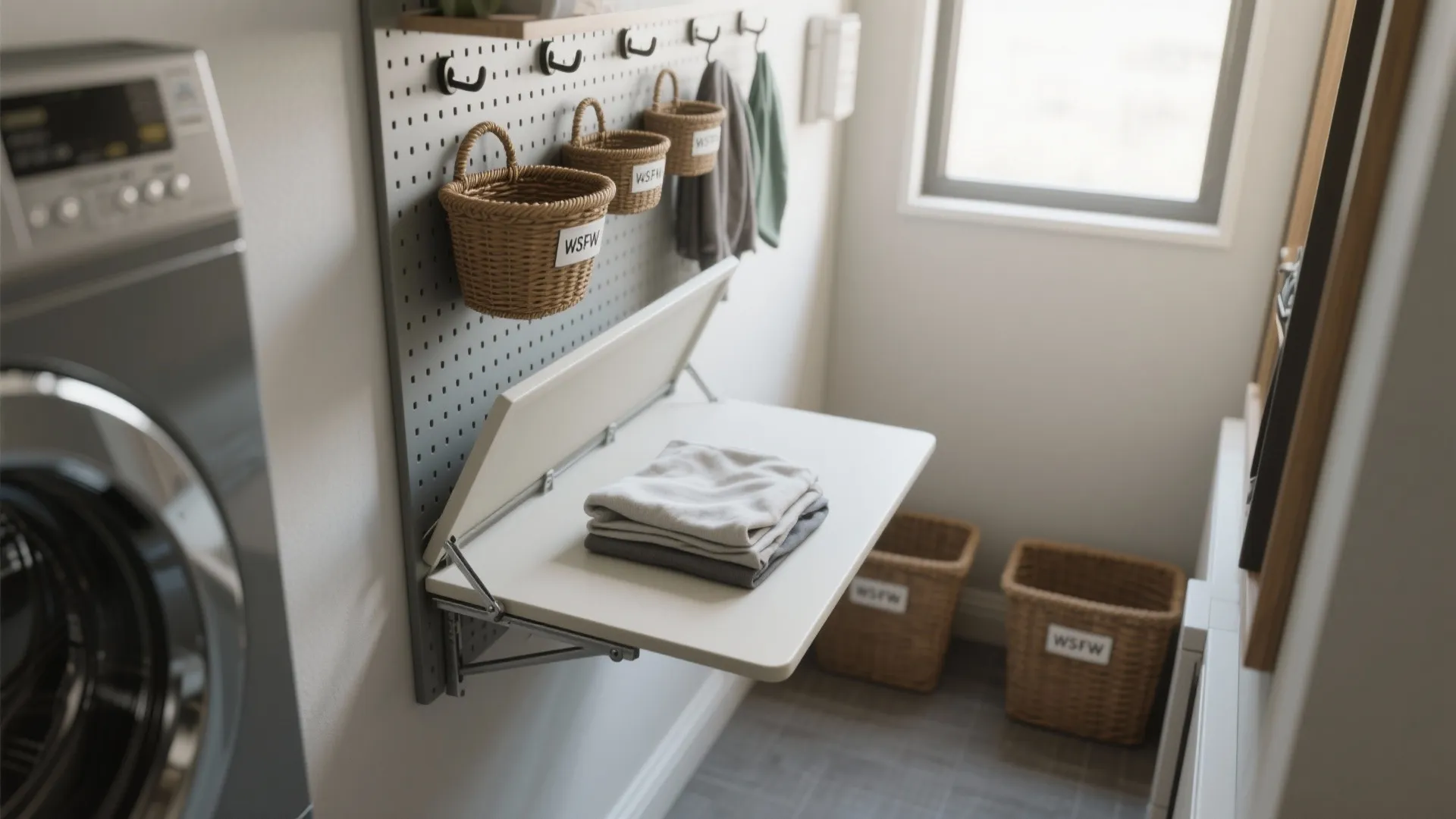 2. Wall-mounted Folding Table and Pegboard