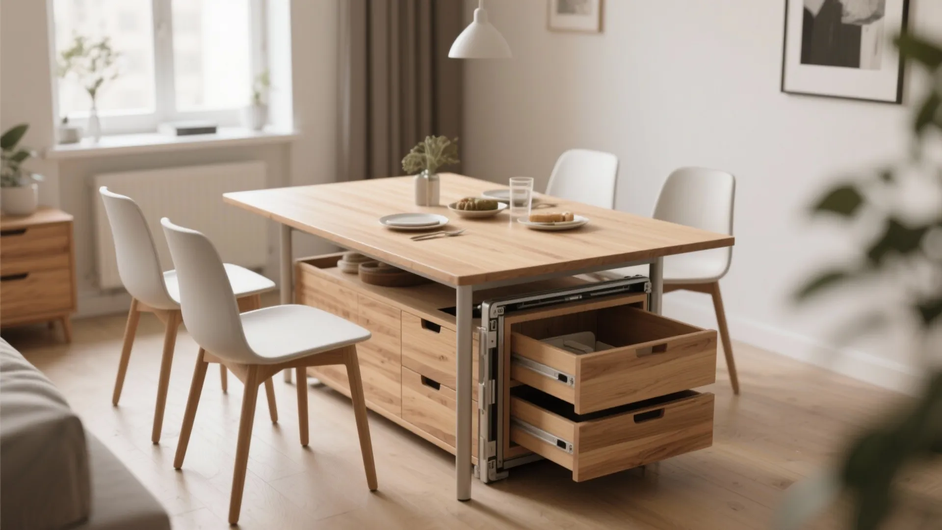5. Folding Dining Table with Storage Base