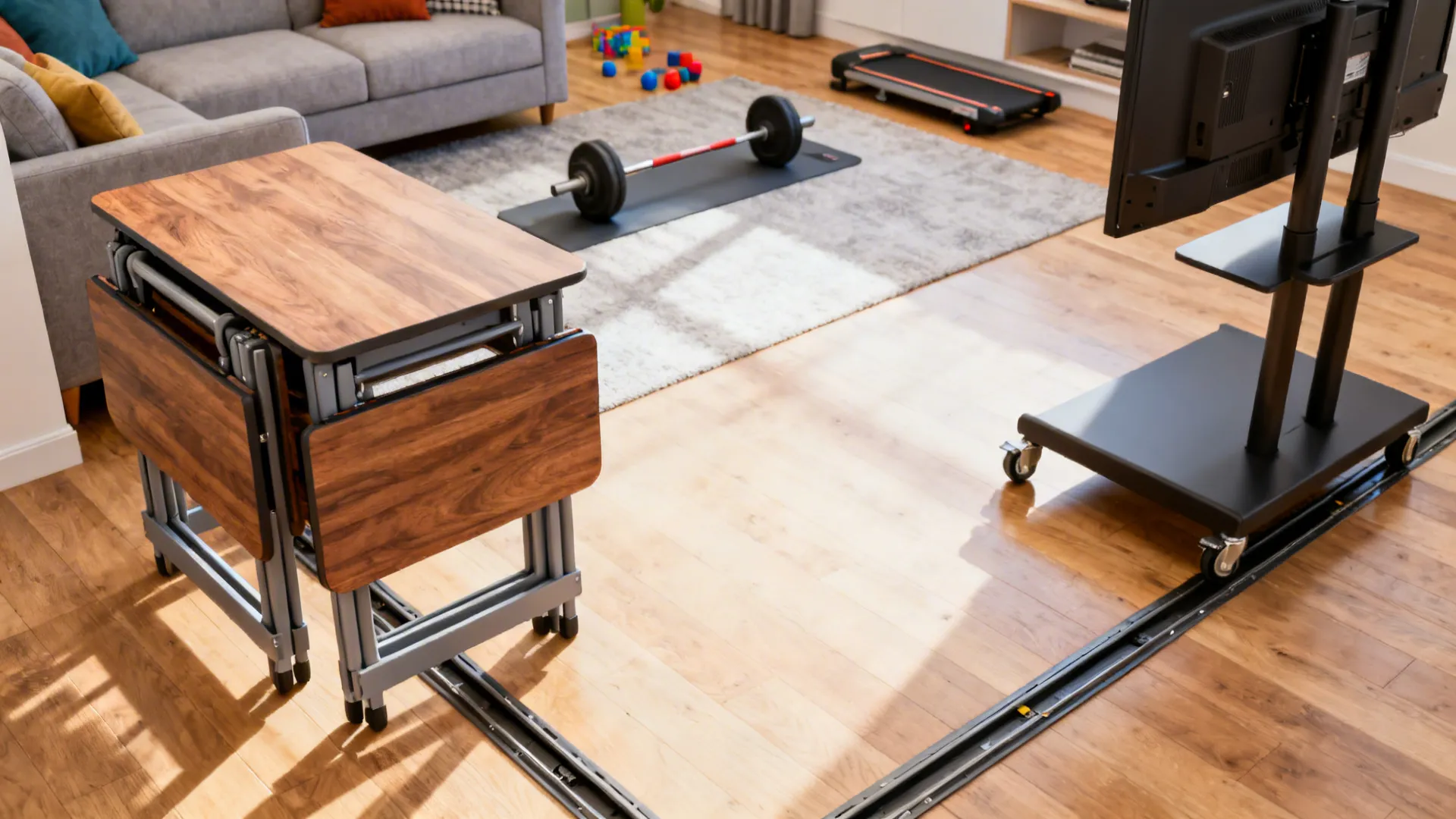 5. Collapsible folding table set + mobile TV trolley