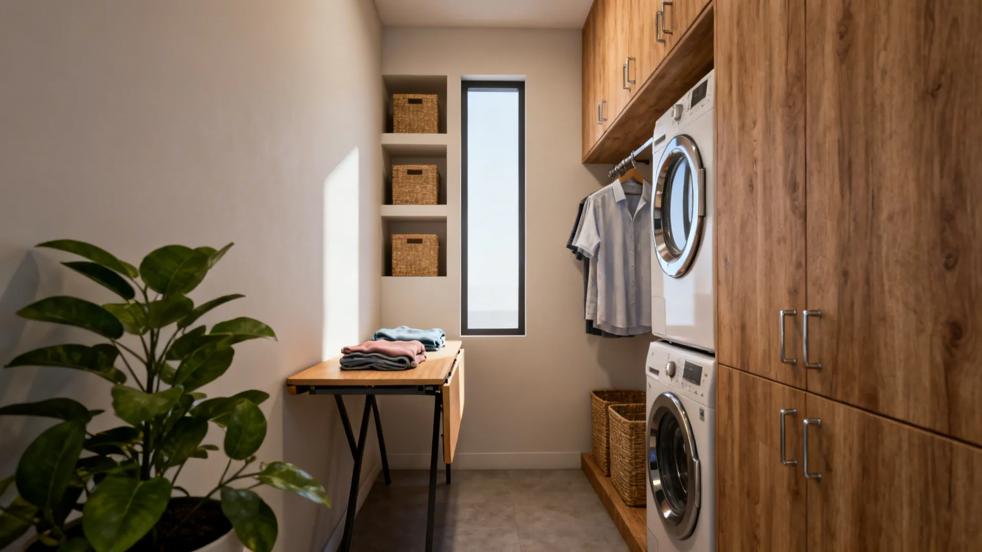 5 Small-Space Ideas for a Wall-Mounted Folding Table: Creative laundry room solutions: fold-down tables that save space and add style